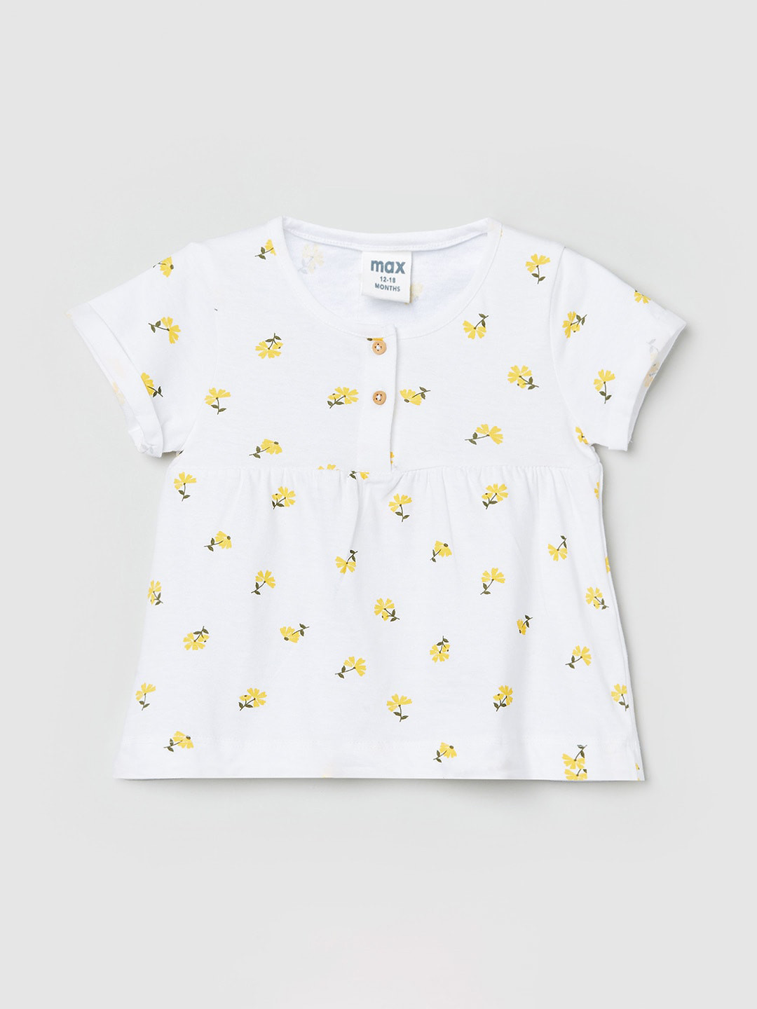

max Girls White & Yellow Print Pure Cotton Top