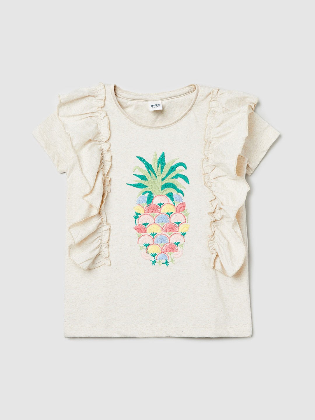 

max Girls Beige Print Pure Cotton Top