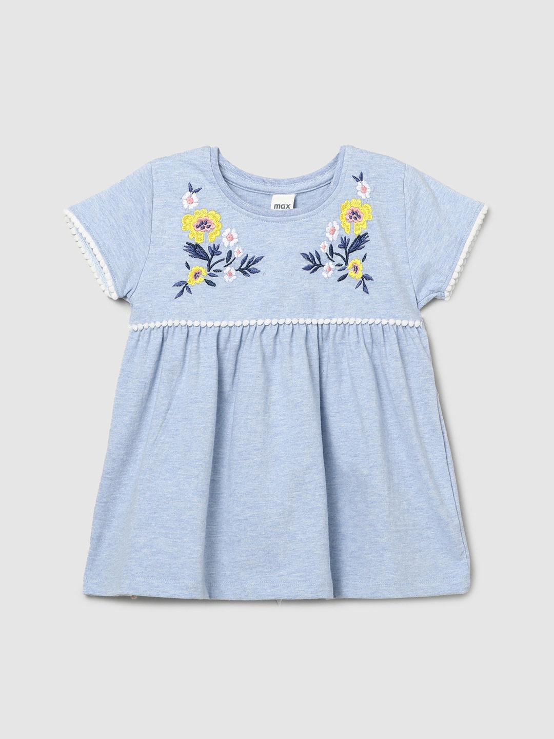 

max Girls Blue Floral Embroidered Cotton Top