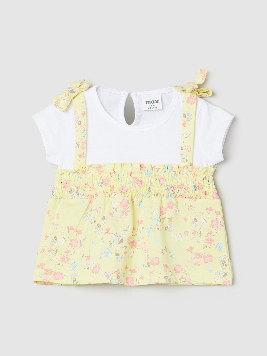

max Girls Yellow Floral Printed Cotton Top