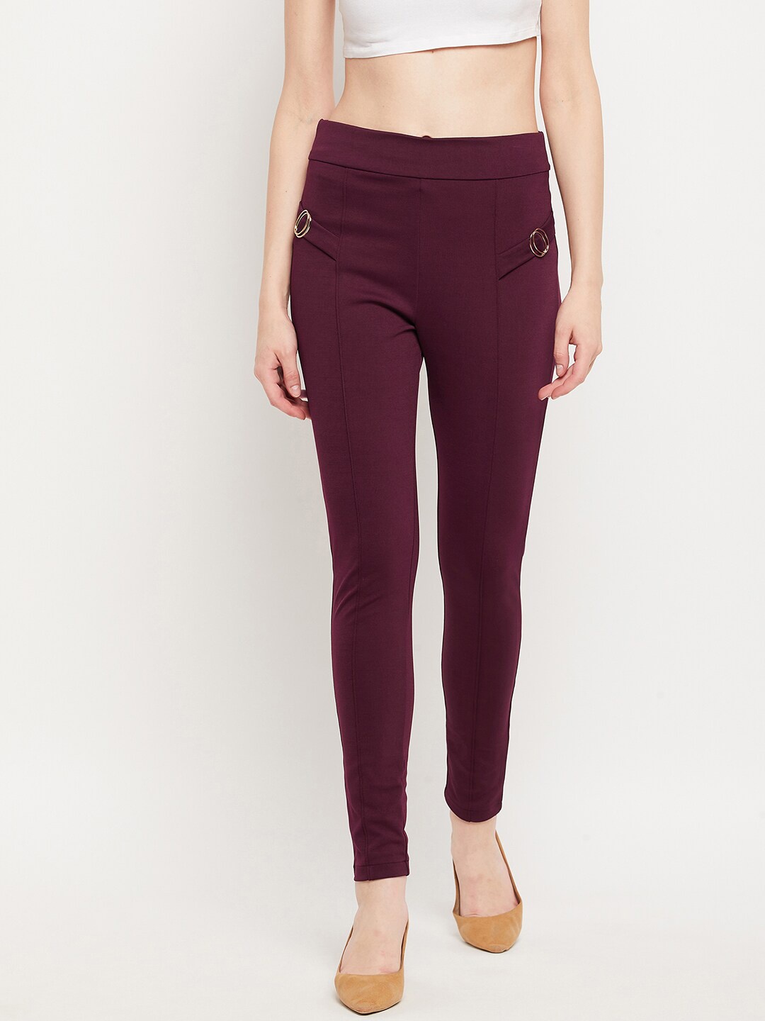 

Clora Creation Women Burgundy Solid Treggings