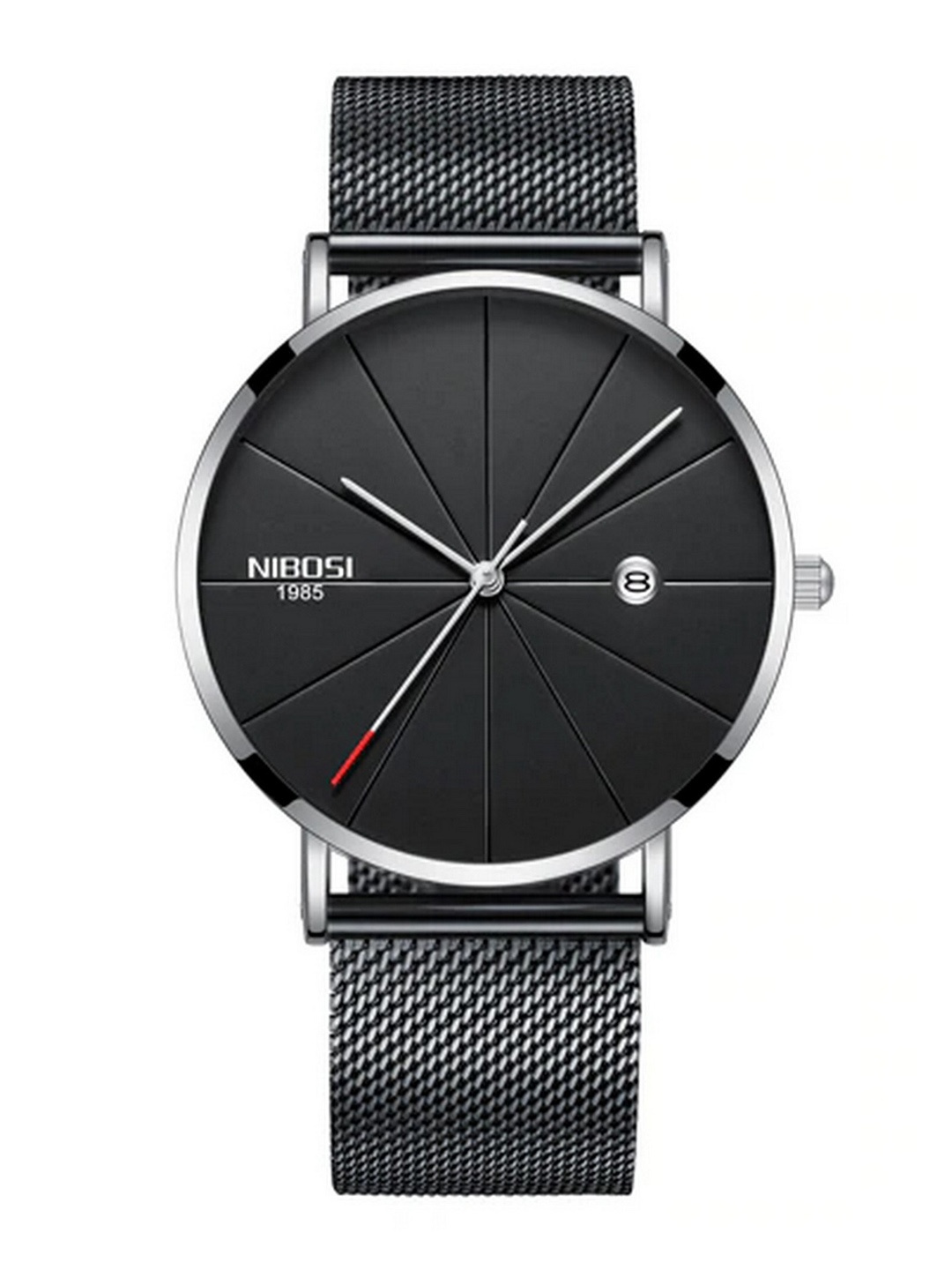 

Nibosi Men Black Dial & Black Stainless Steel Bracelet Style Straps Analogue Watch