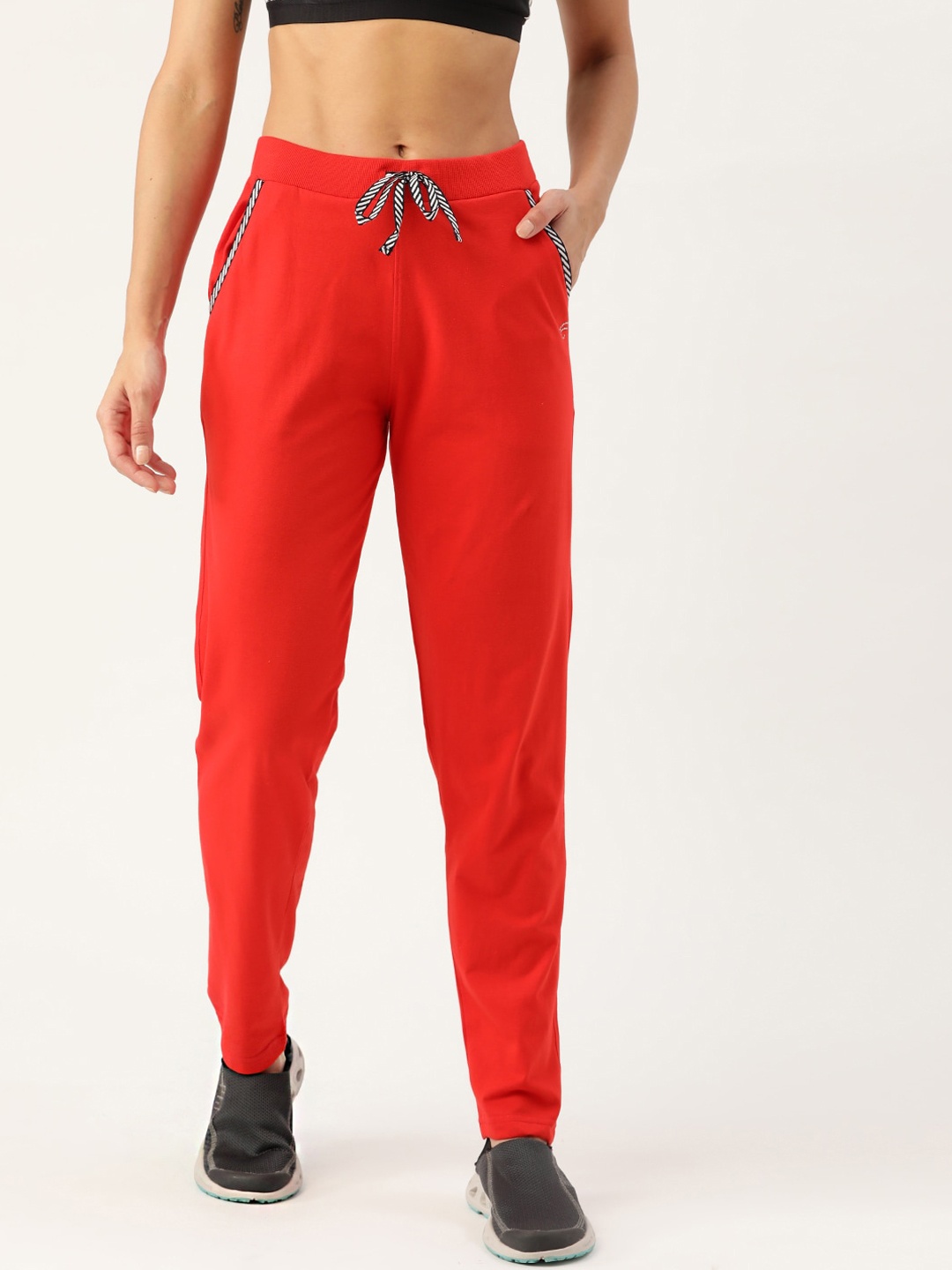 

FEMEA Women Red Solid Cotton Straight-Fit Track Pants