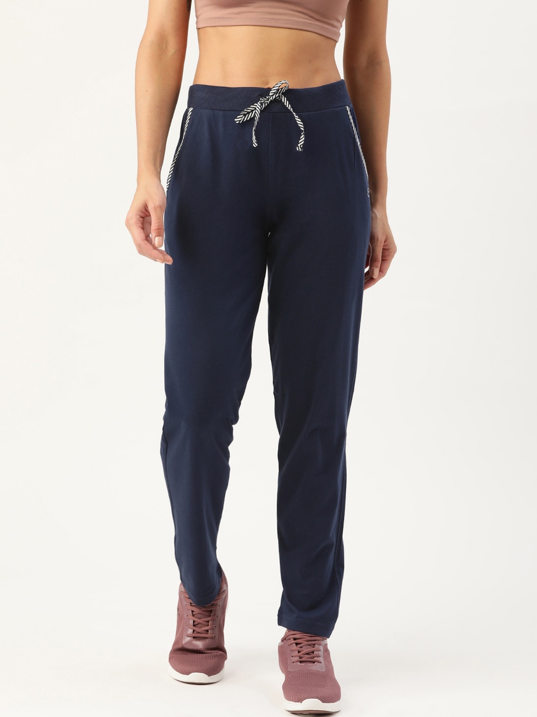 FEMEA Women Navy Blue Solid Straight Fit Track Pants