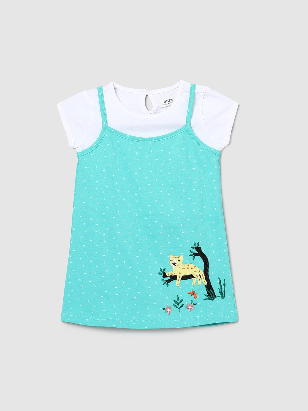 

max Girls Blue Printed Pinafore Dress