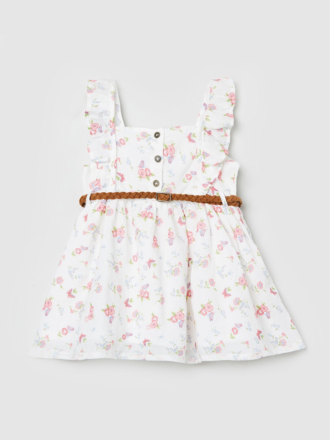 

max Girls White Floral Cotton Dress
