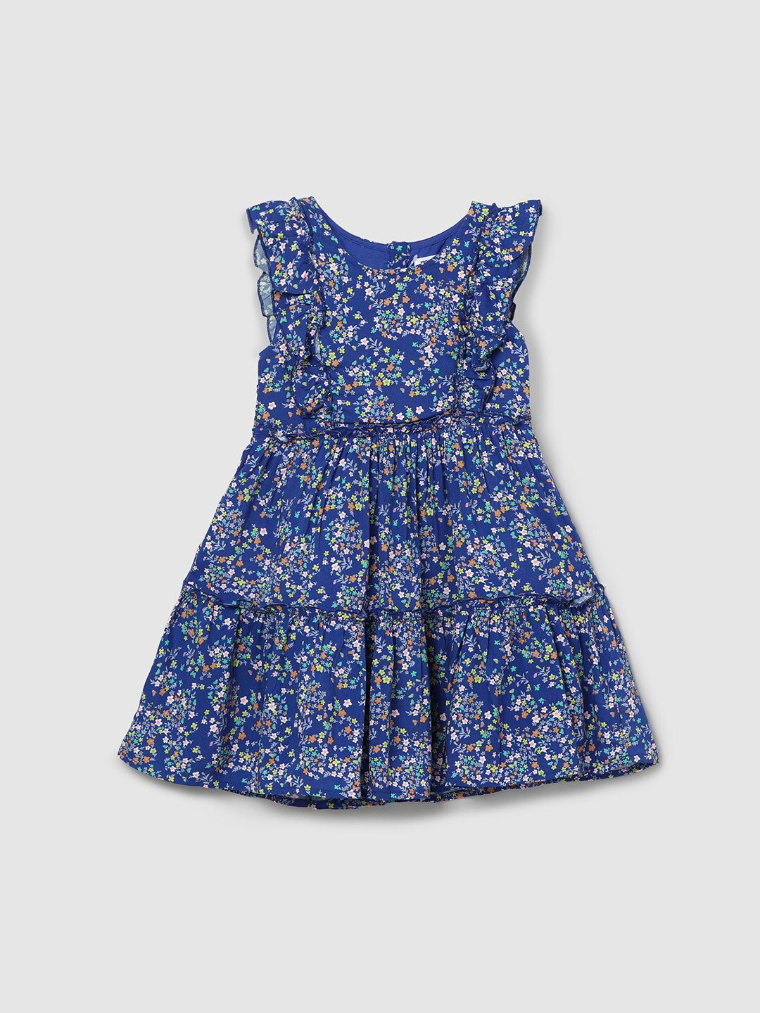 

max Girls Blue Floral Printed Fit & Flare Dress