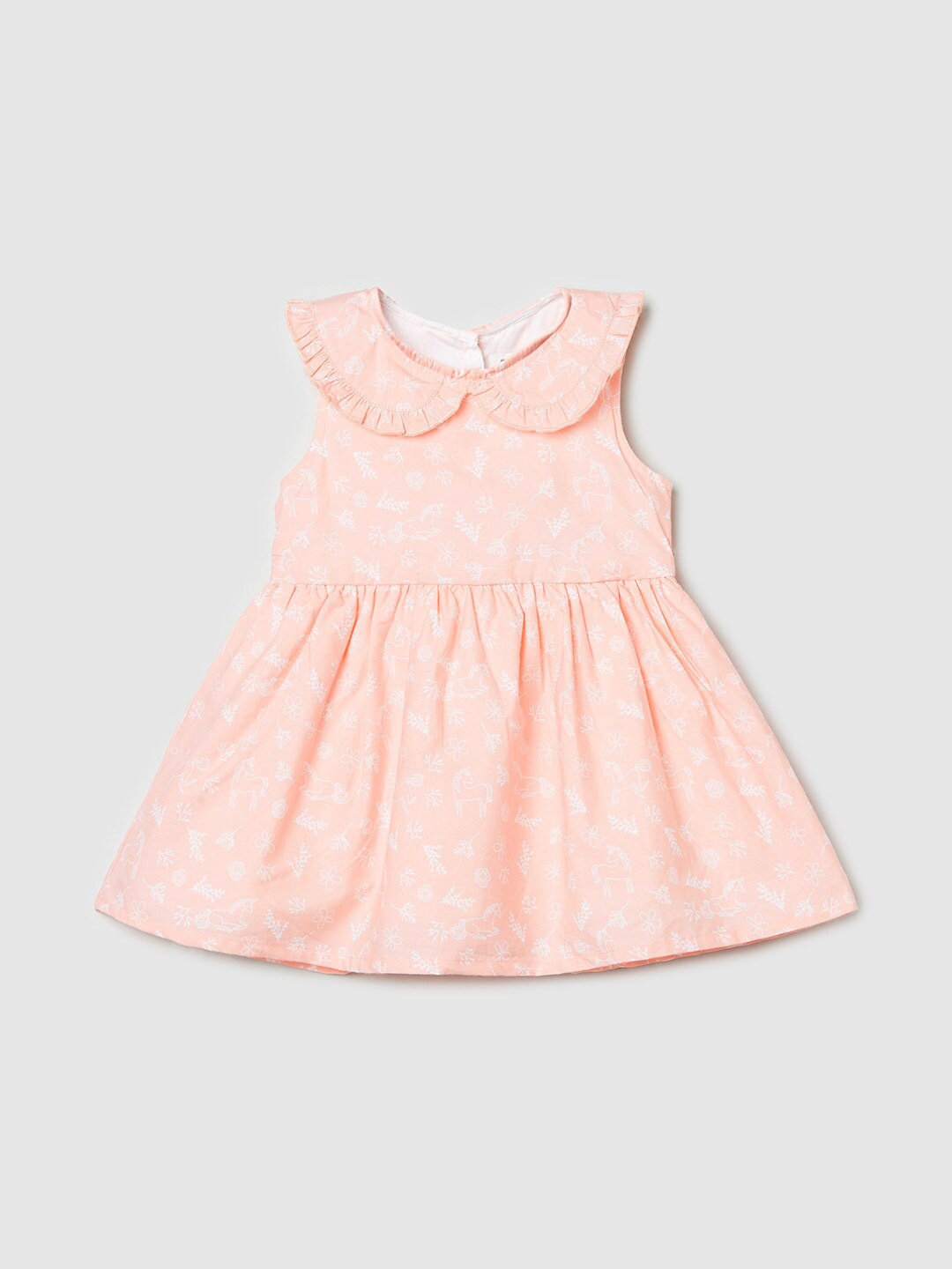

max Girls Peach-Coloured Floral Printed Peter Pan Collar Dress
