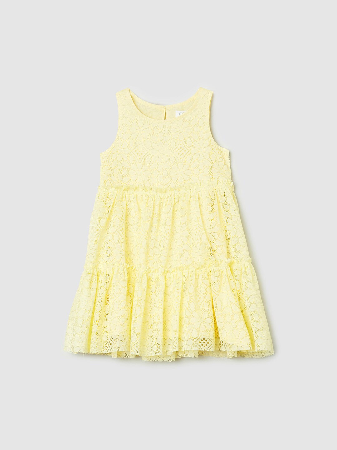 

max Girls Yellow Floral Self Design Pure Cotton Tiered A-Line Dress