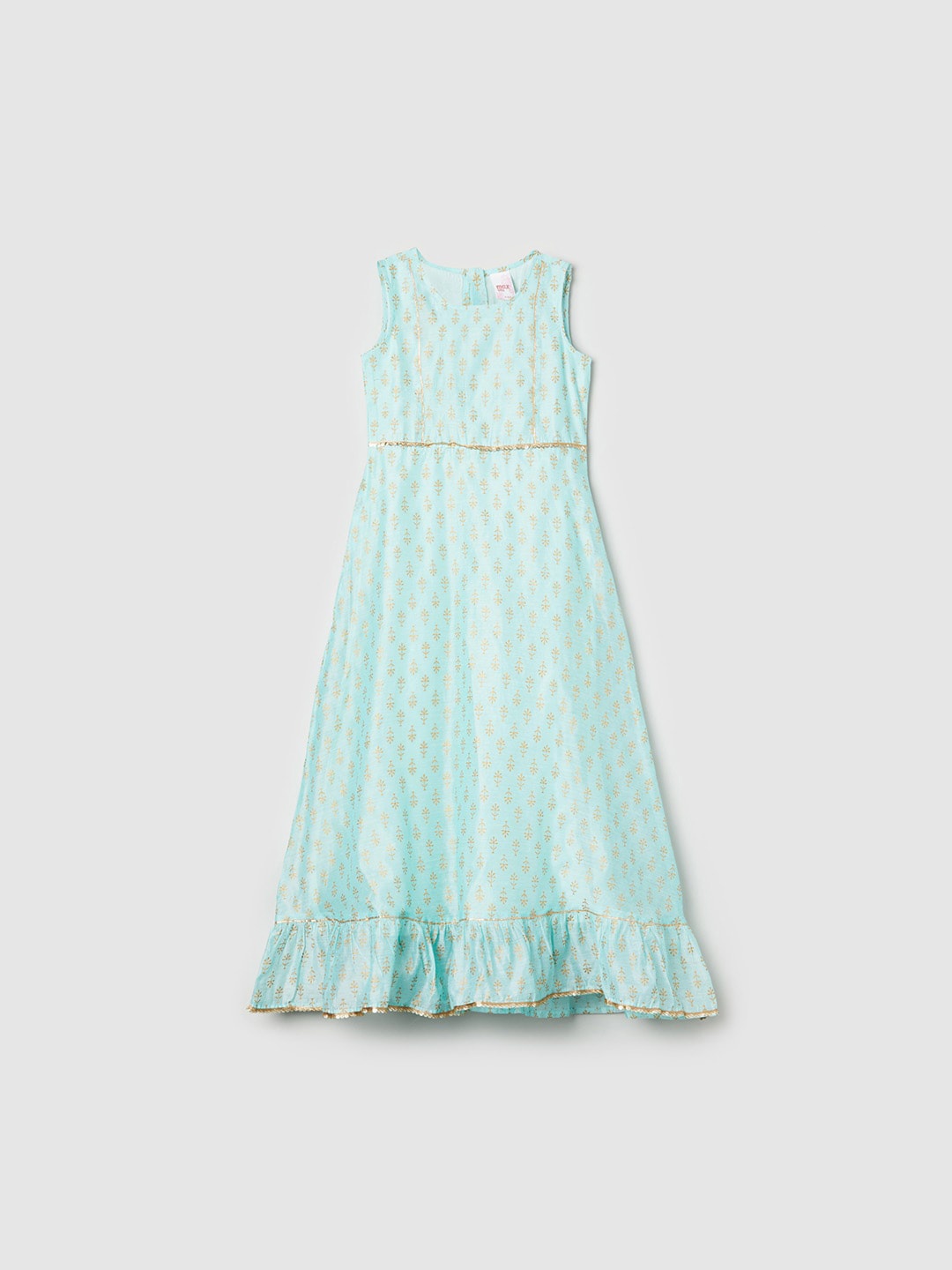 

max Sea Green & Golden Ethnic Motifs A-Line Maxi Dress