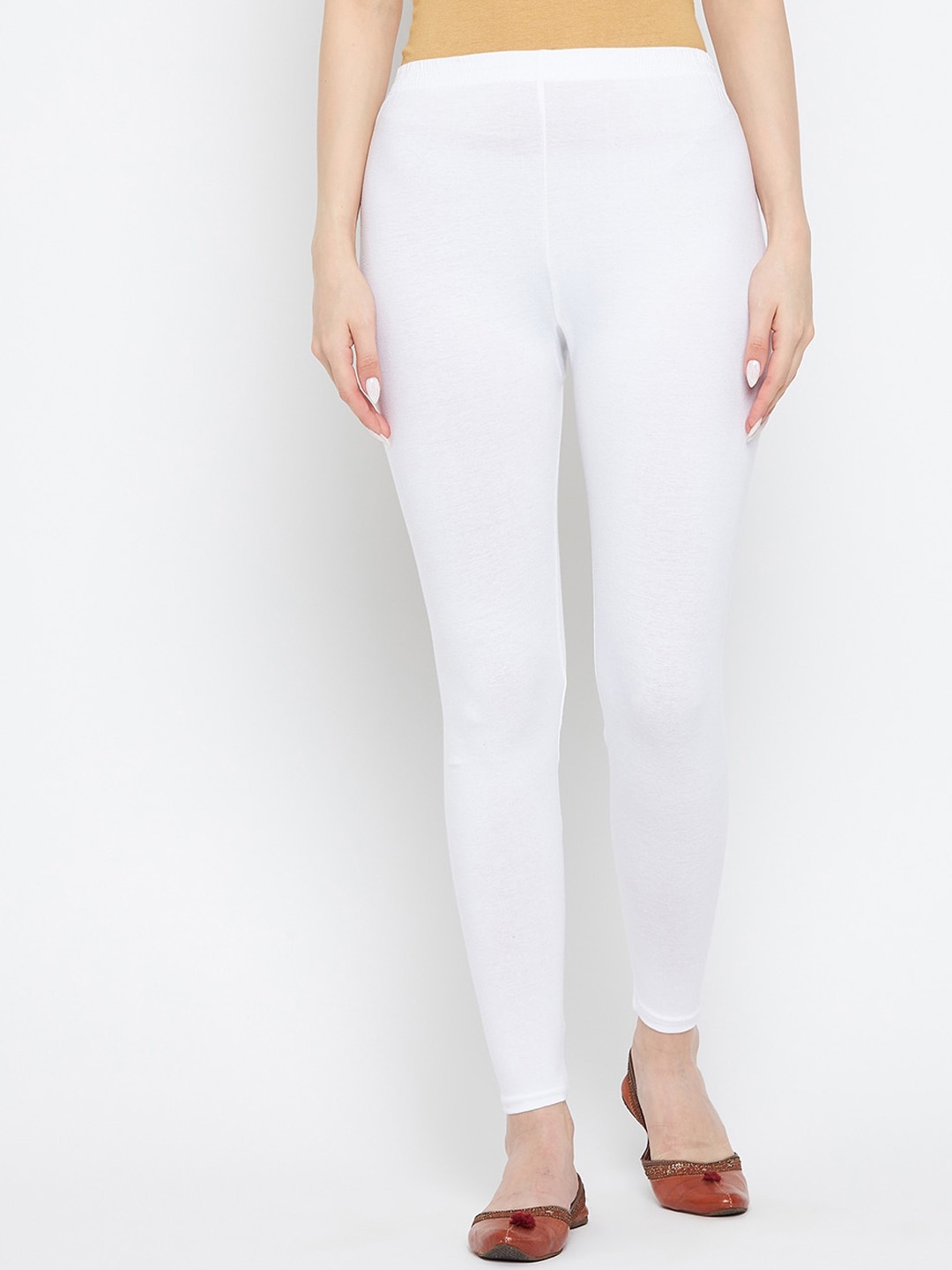 

Clora Creation Women Off White Solid Cotton Ankle-Length Leggings