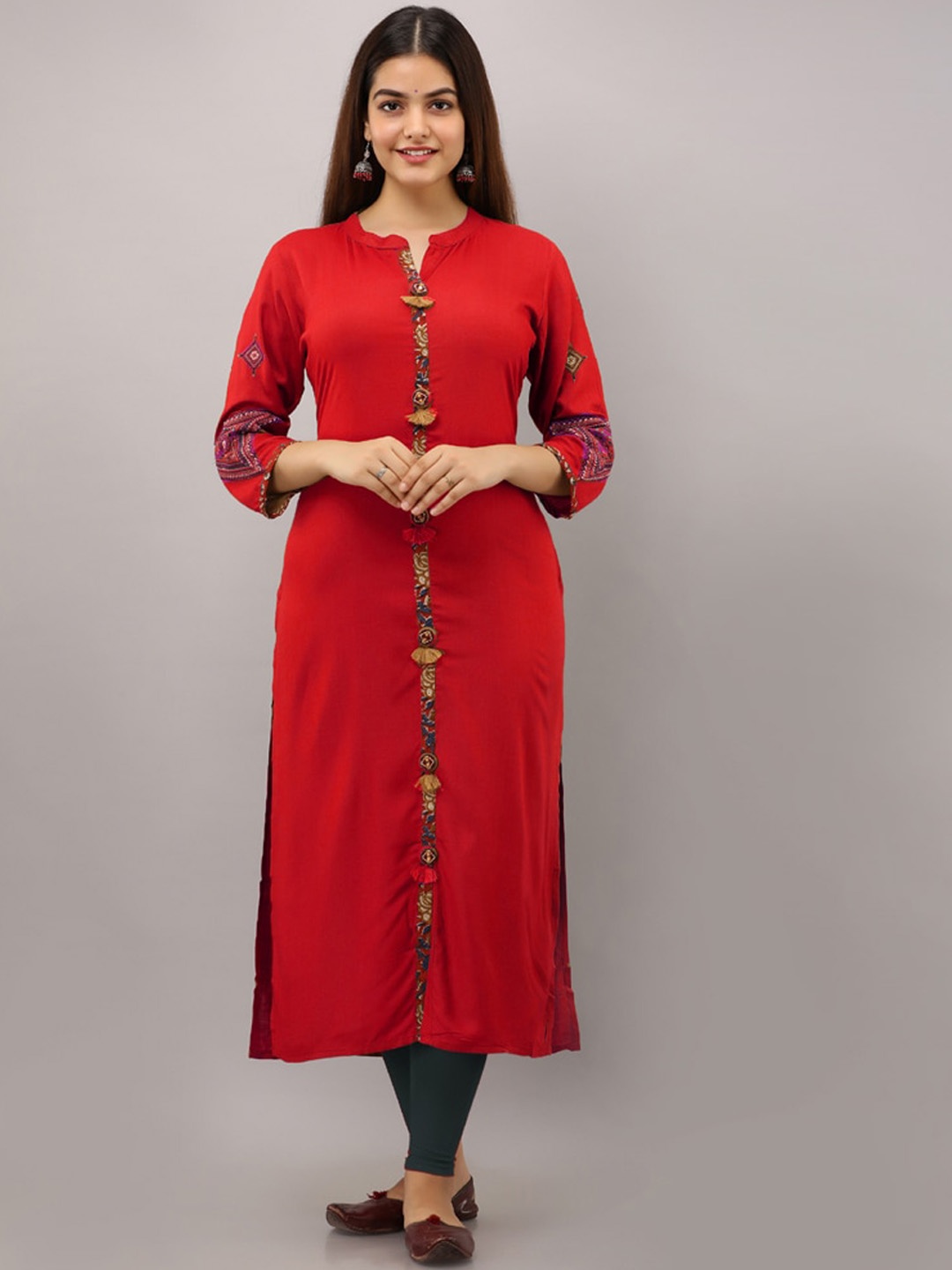 

PREKSHA Women Red Straight Kurta