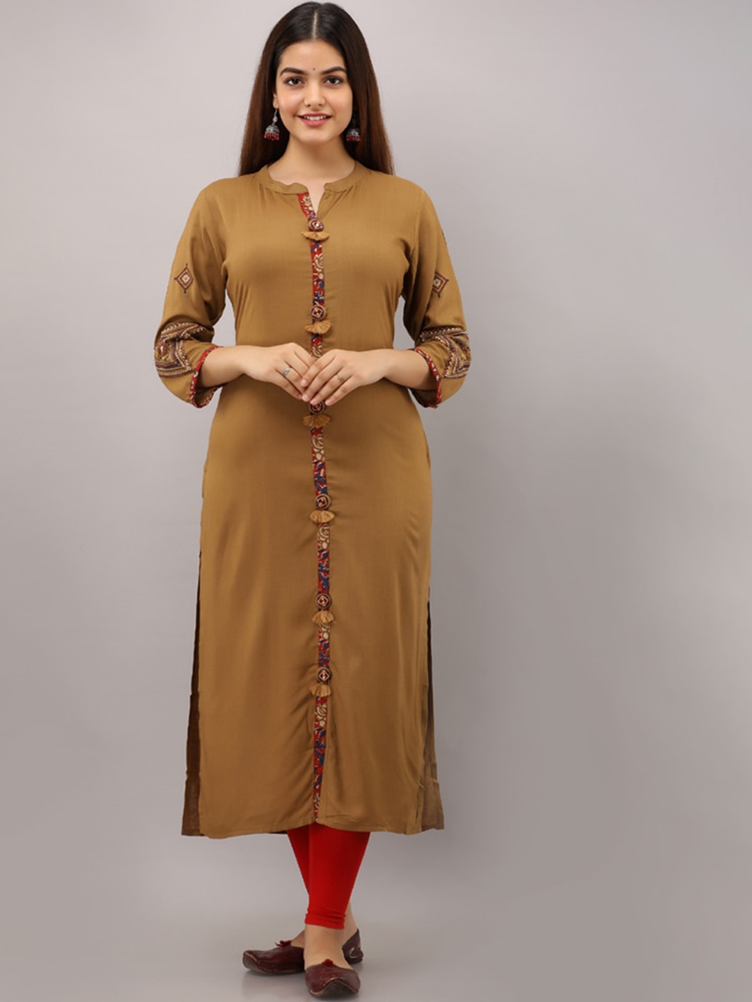 

PREKSHA Women Brown Solid Straight Kurta