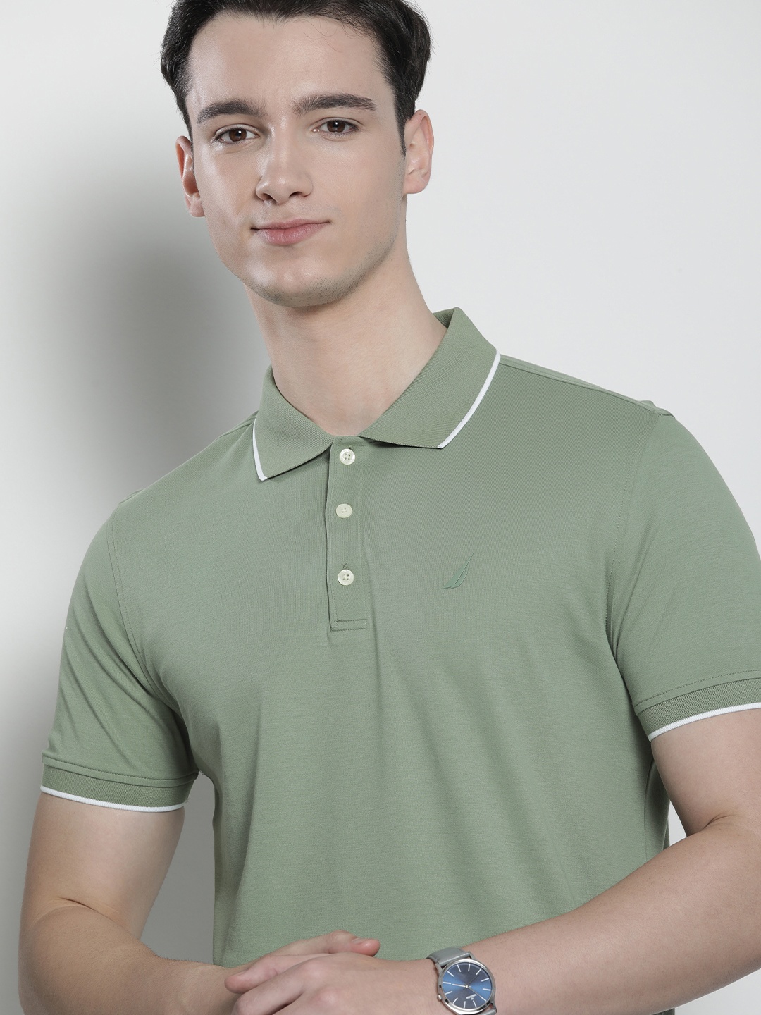 

Nautica Men Polo Collar Pure Cotton T-shirt, Green