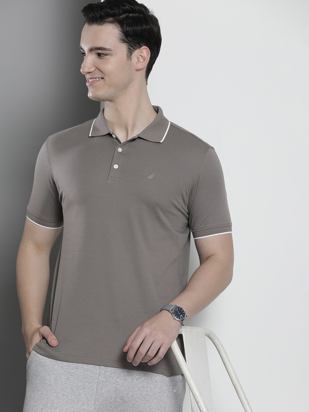 

Nautica Men Polo Collar Pure Cotton T-shirt, Grey