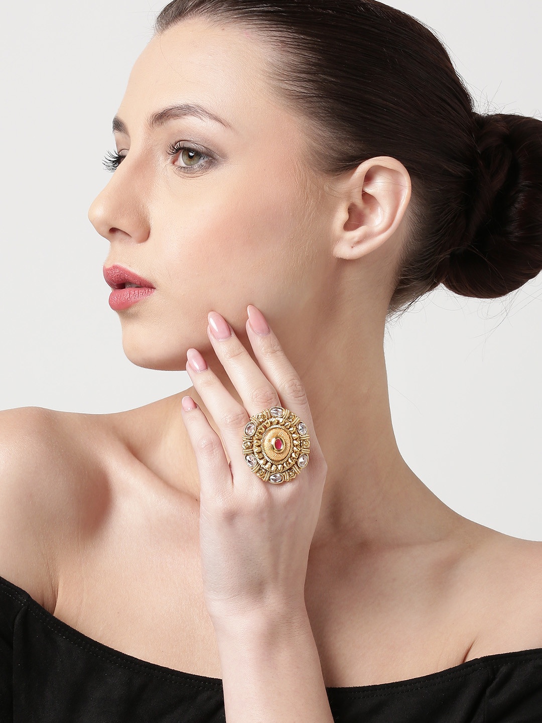 

PANASH Gold-Toned Stone-Studded Ring
