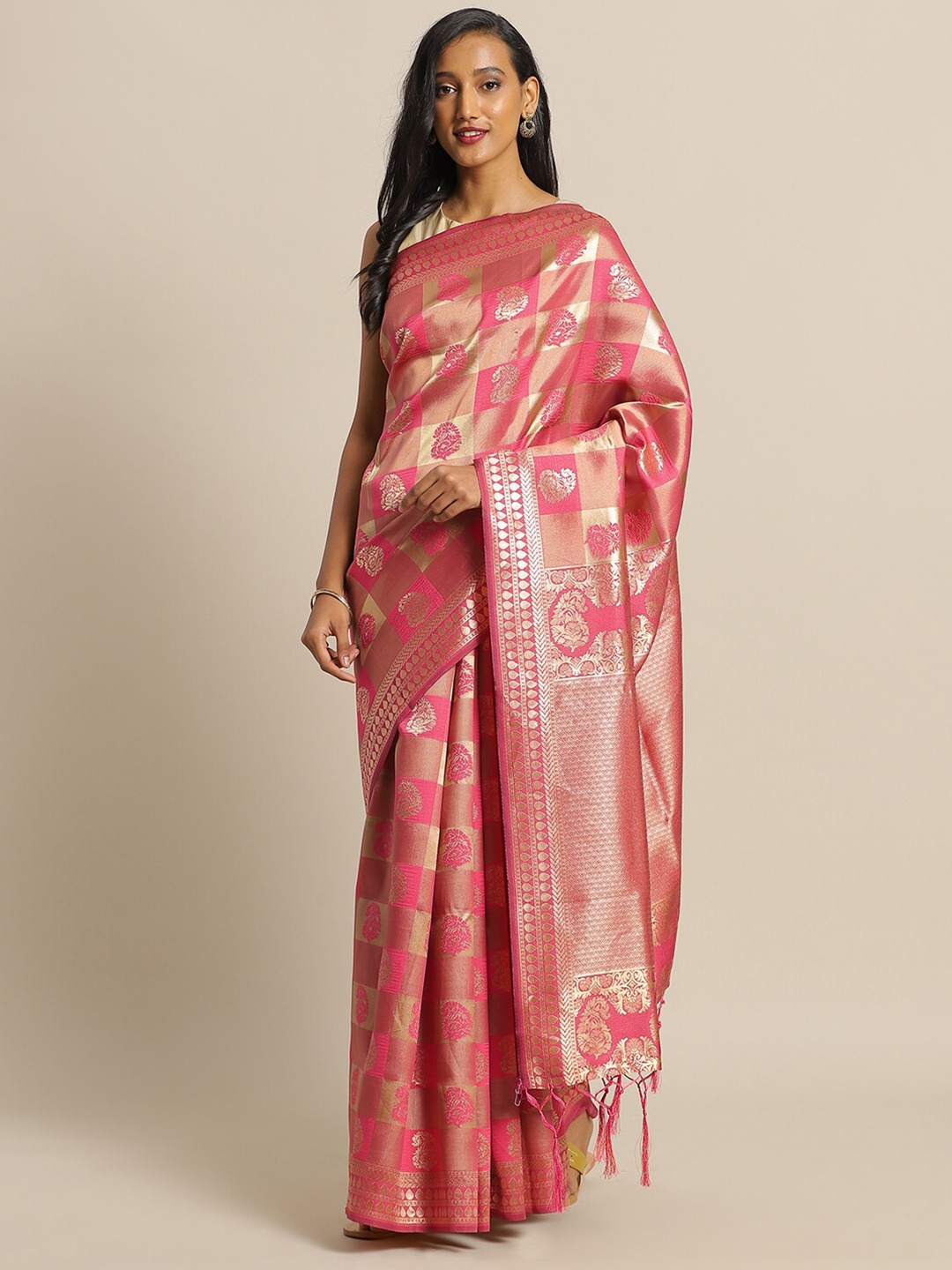 

Mitera Peach Woven Design Banarasi Saree