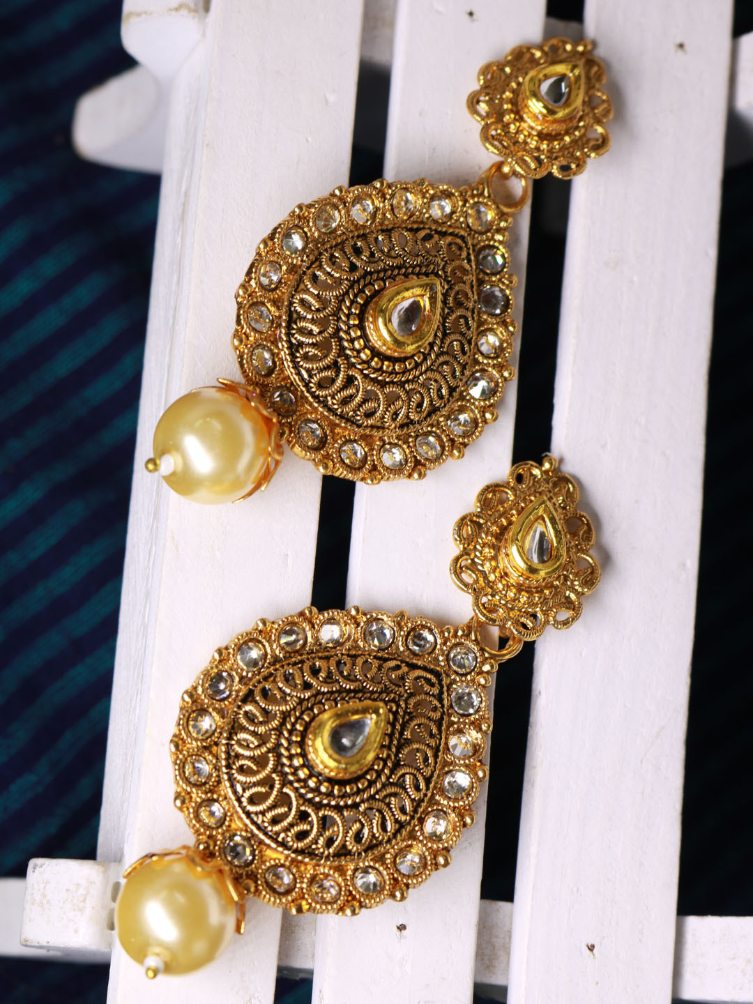 

PANASH Gold-Plated Stone-Studded Antique Drop Earrings