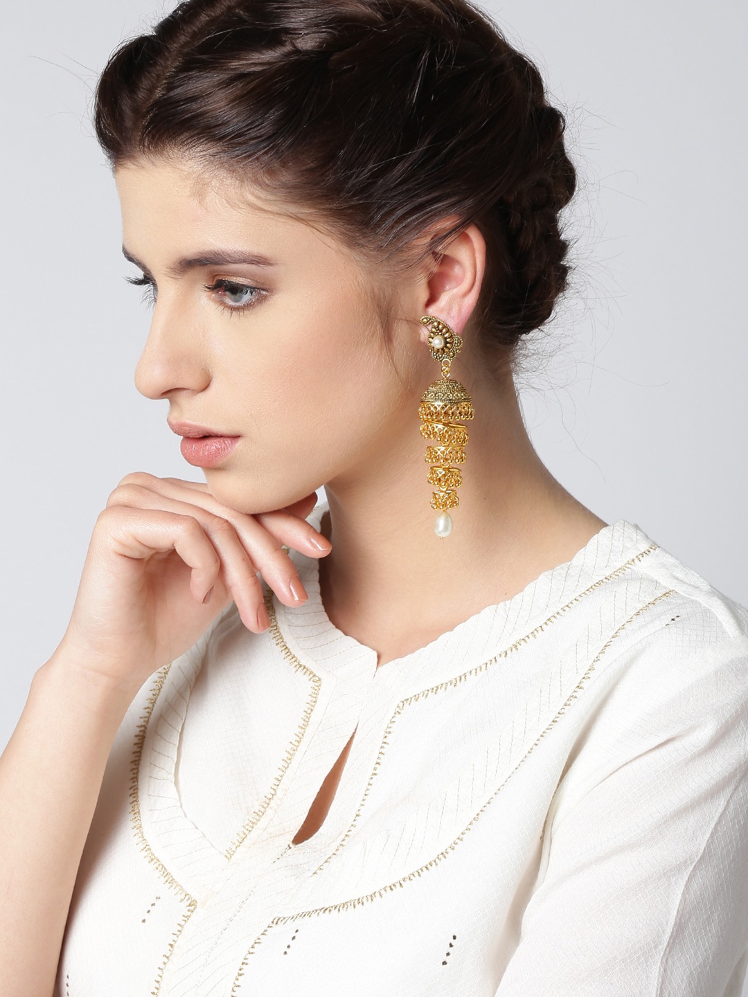 

PANASH Gold-Plated Beaded Antique Jhumka Earrings