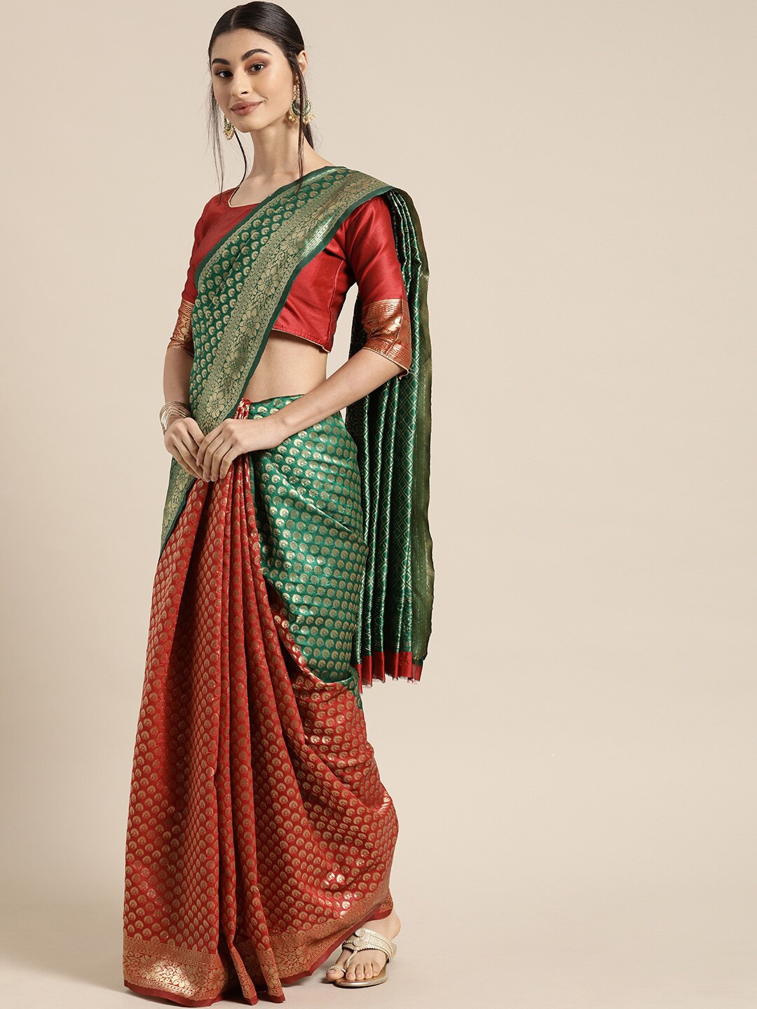 

Mitera Women Green Woven Design Banarasi Saree