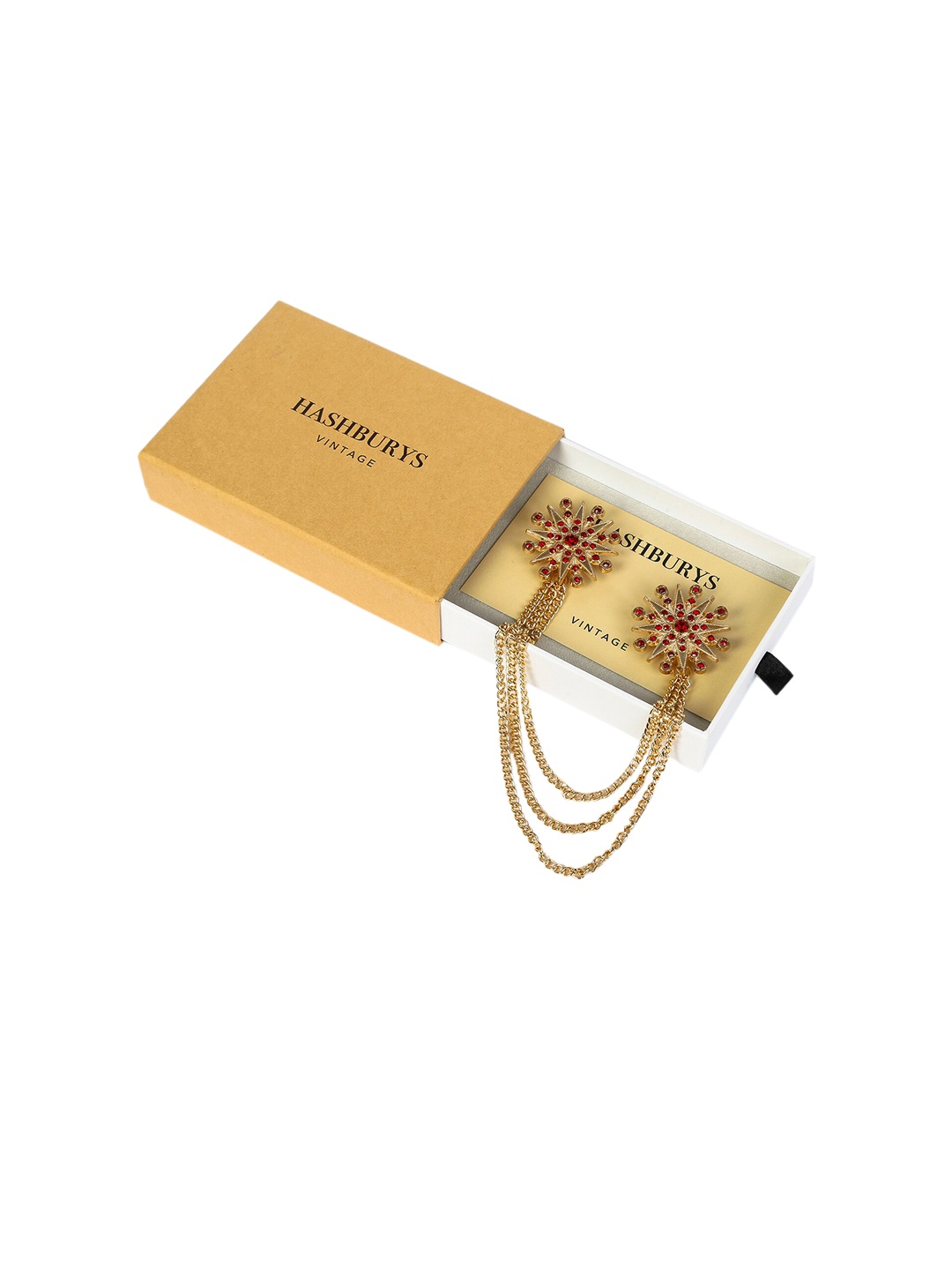 

Hashburys Unisex Gold-Toned & Red Stone Studded Chain Brooch