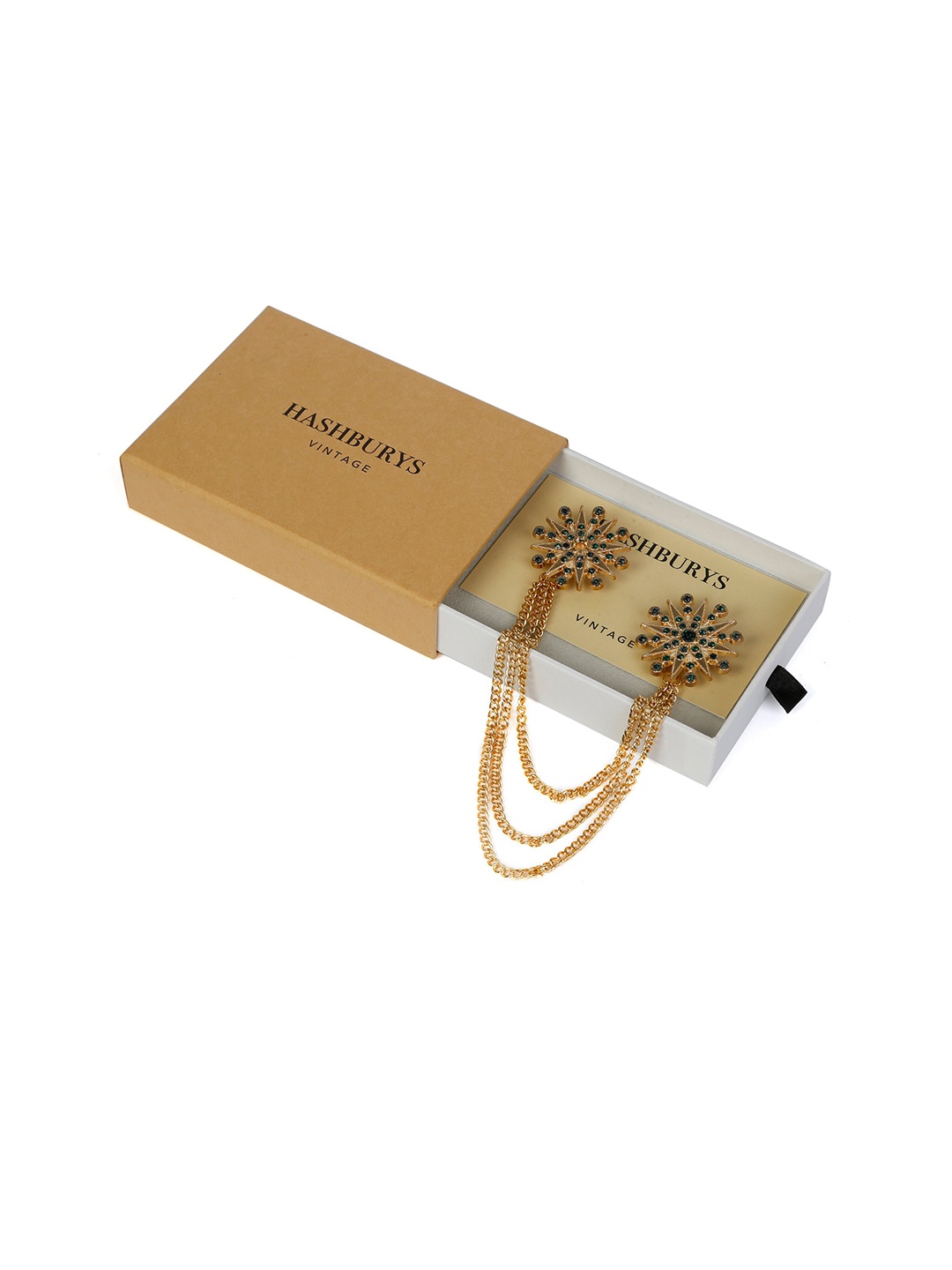 

Hashburys Gold & Green Embellished Chained Brooch