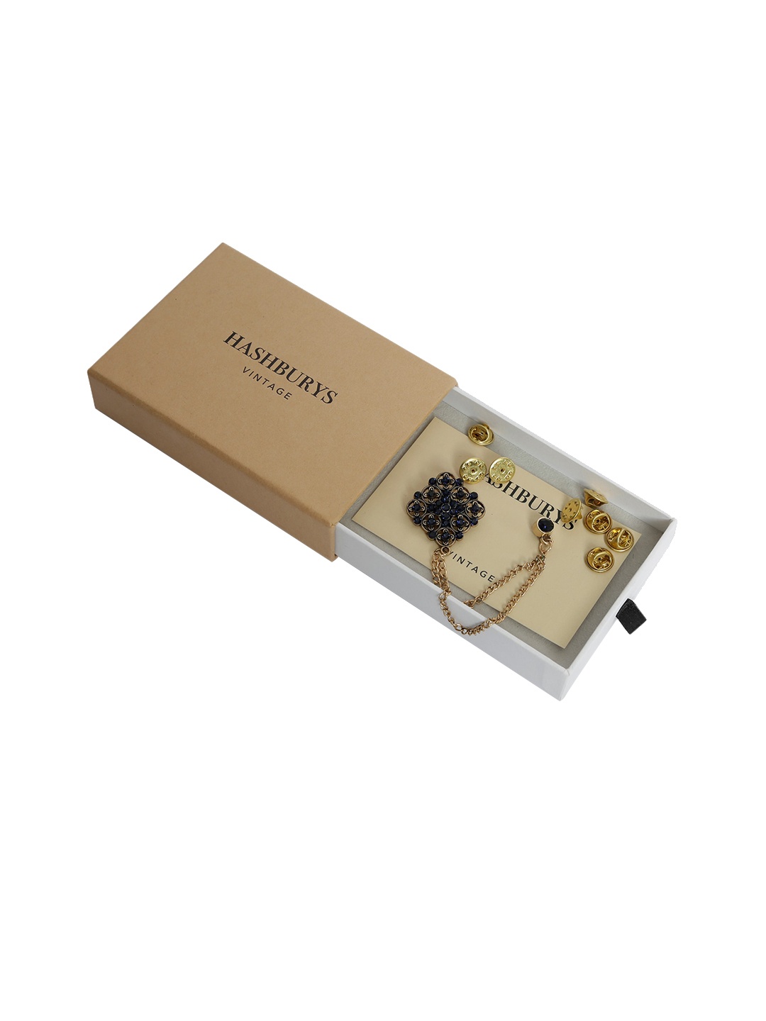 

Hashburys Unisex Gold-Toned & Blue Vintage Chain Brooch