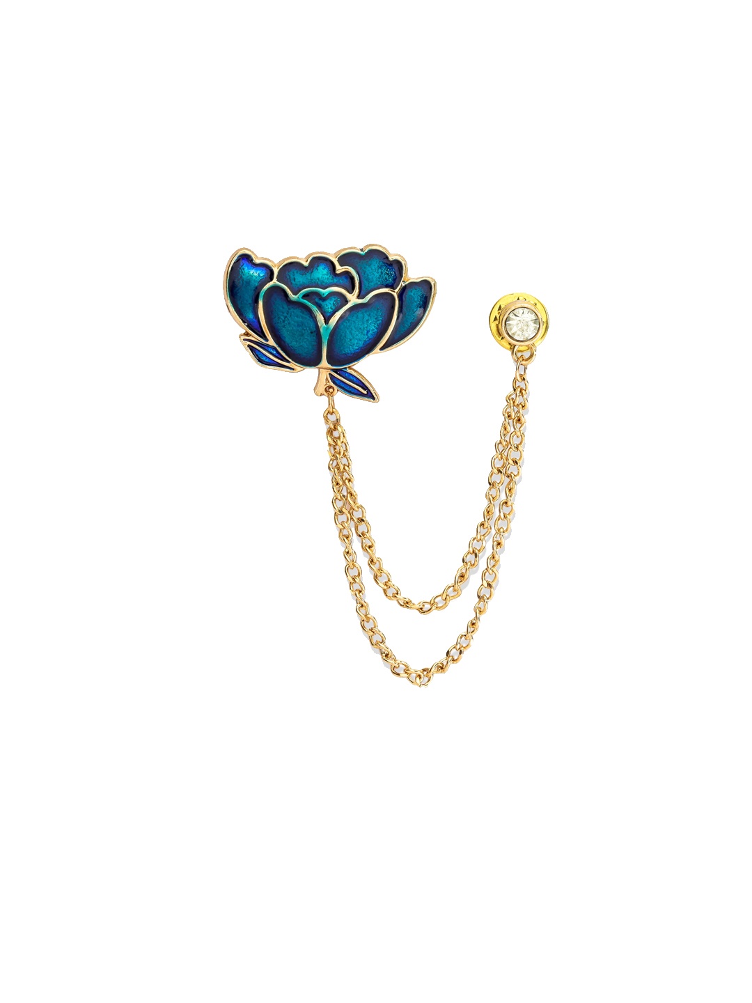 

Hashburys Unisex Gold-Toned & Blue Stone Studded Chain Brooch