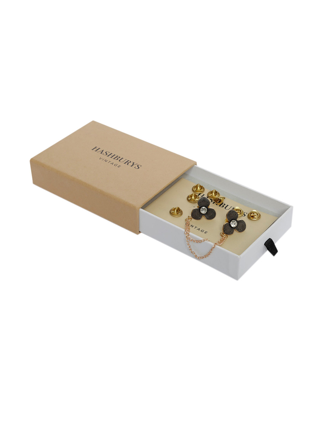 

Hashburys Unisex Gold-Toned & White Stone Studded Chain Brooch