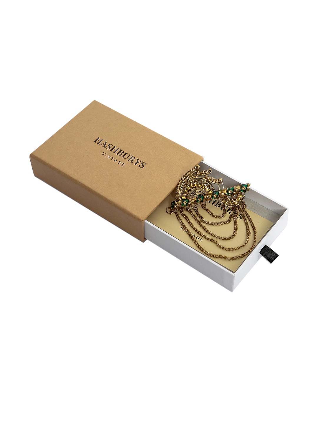 

Hashburys Gold-Toned & Beige Stone-Studded Brass Brooch