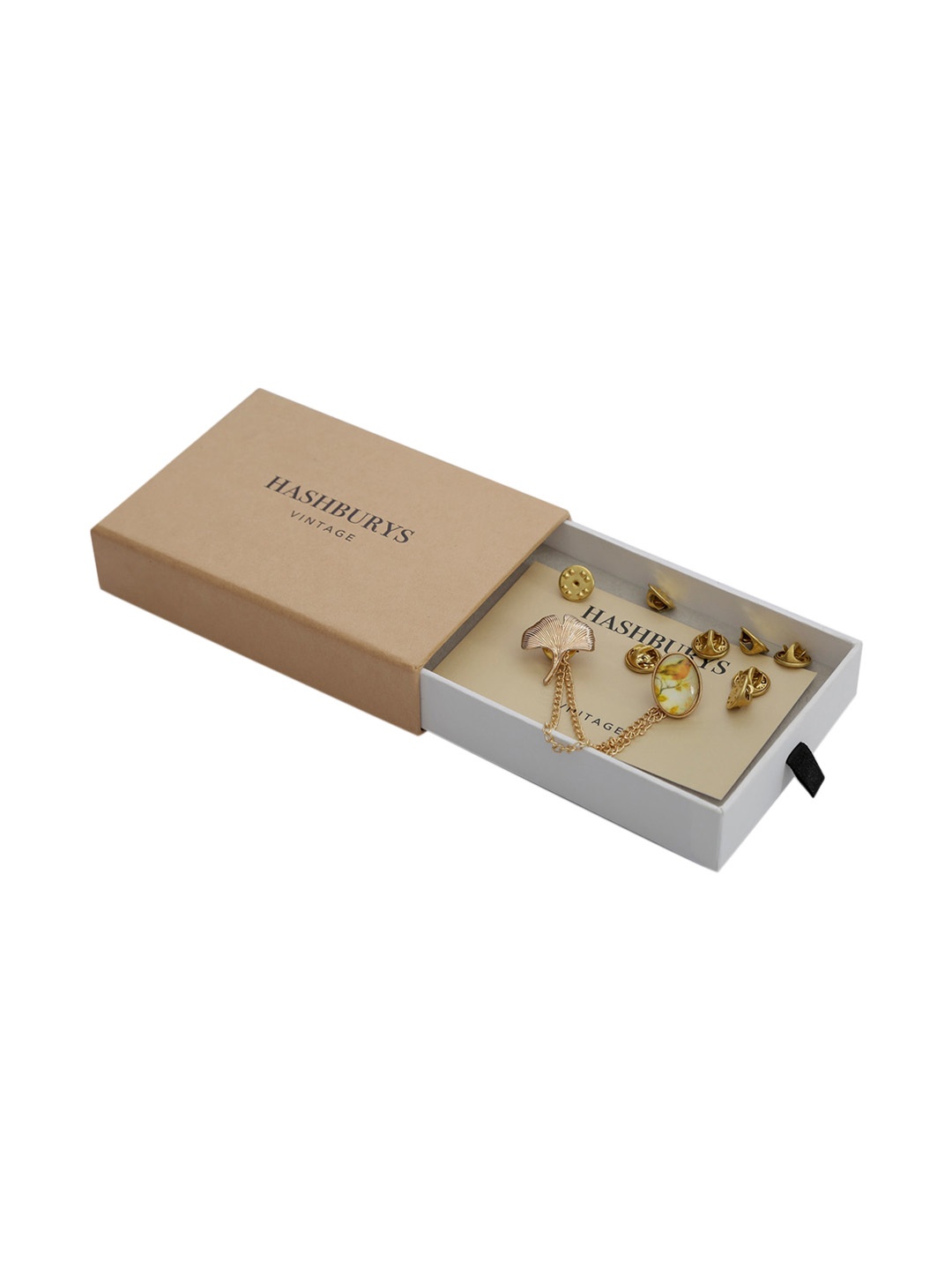 

Hashburys Gold-Toned & White Stone-Studded Chain Brooch