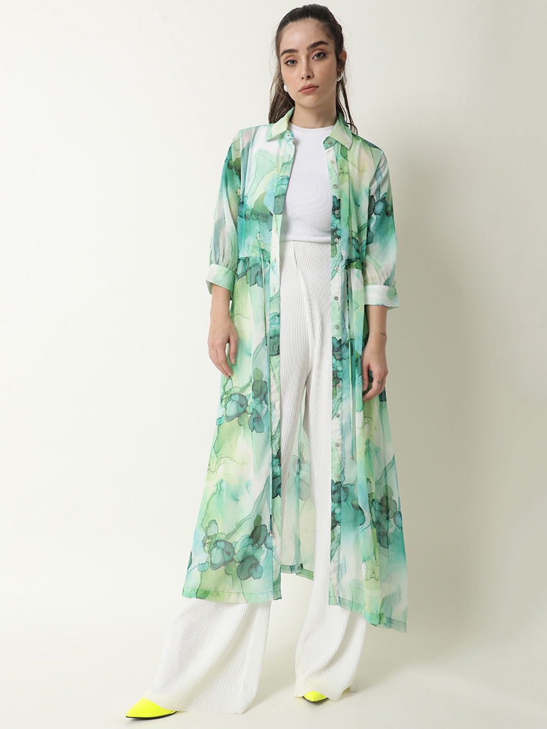 

RAREISM Green & White Shirt Midi Dress