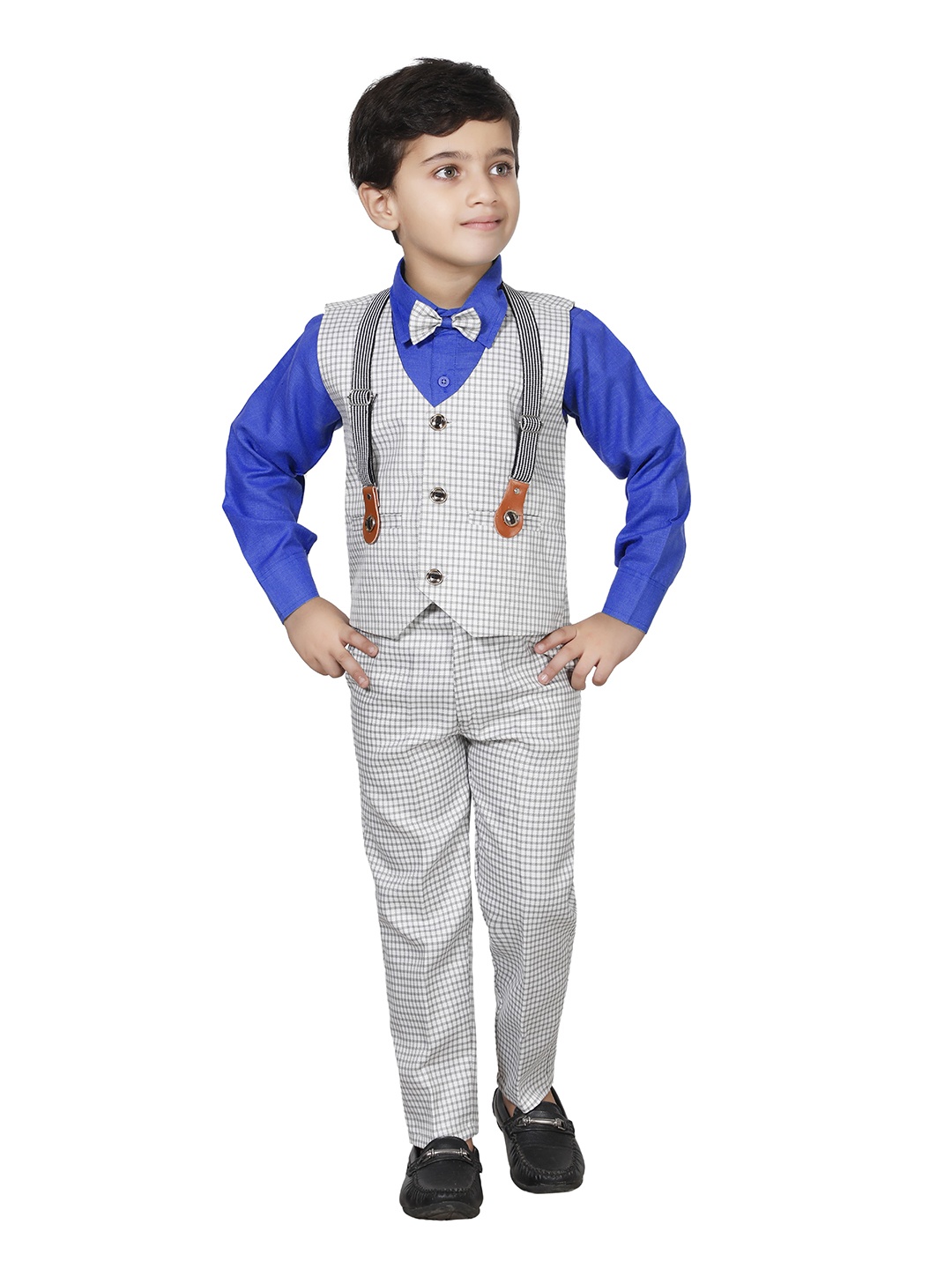 

FOURFOLDS Boys Blue & White Shirt with Trousers & Waistcoat