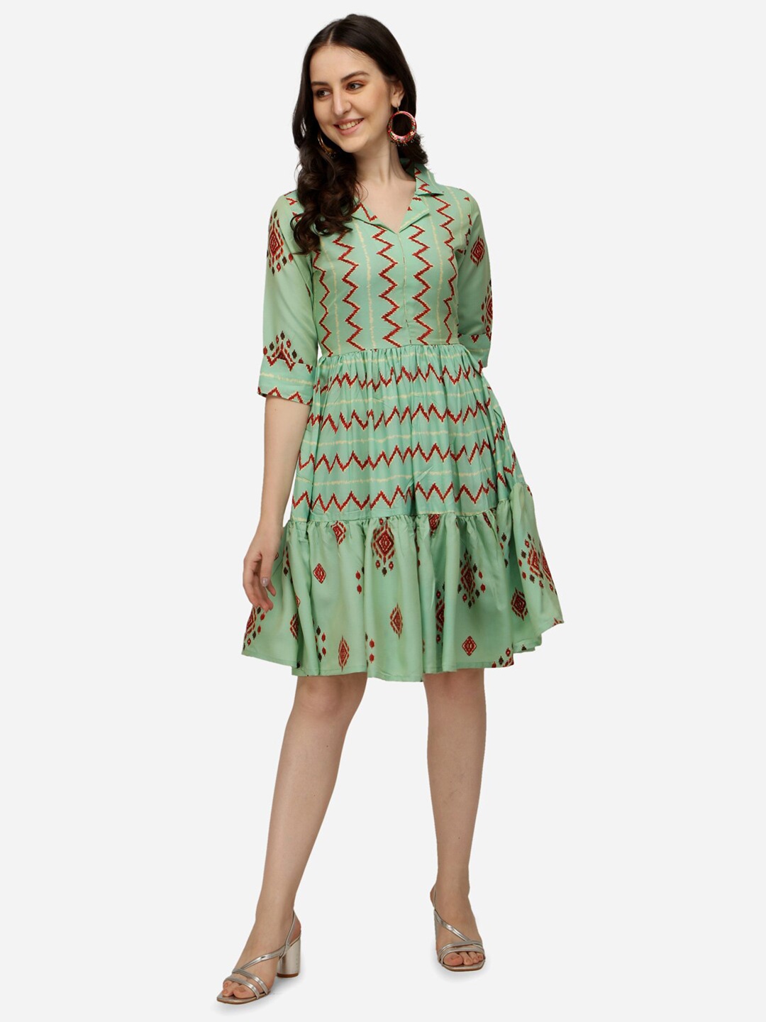 

Sitaram Designer Lime Green & Red Floral Dress