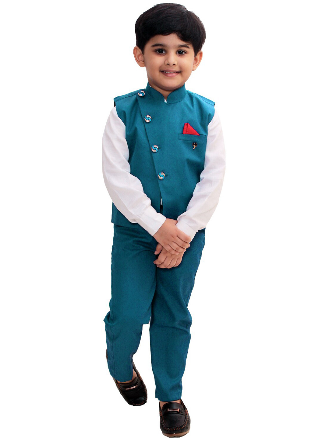 

FOURFOLDS Boys Turquoise Blue & White Shirt with Trousers