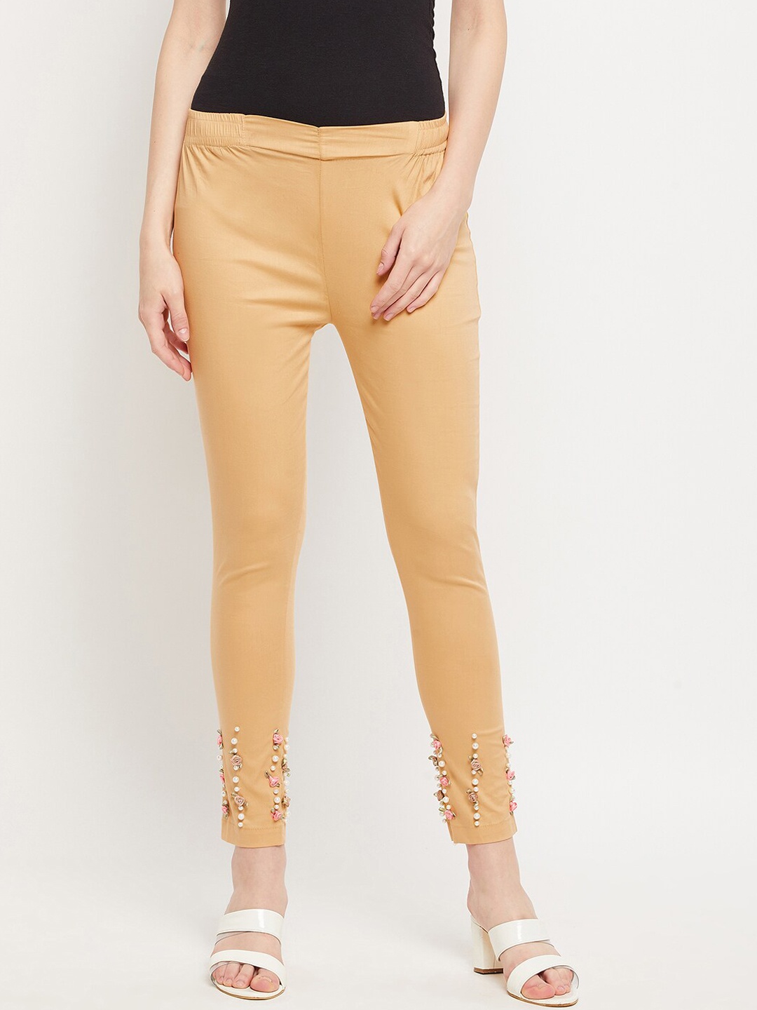 Clora Creation Women Beige Embellished Trousers