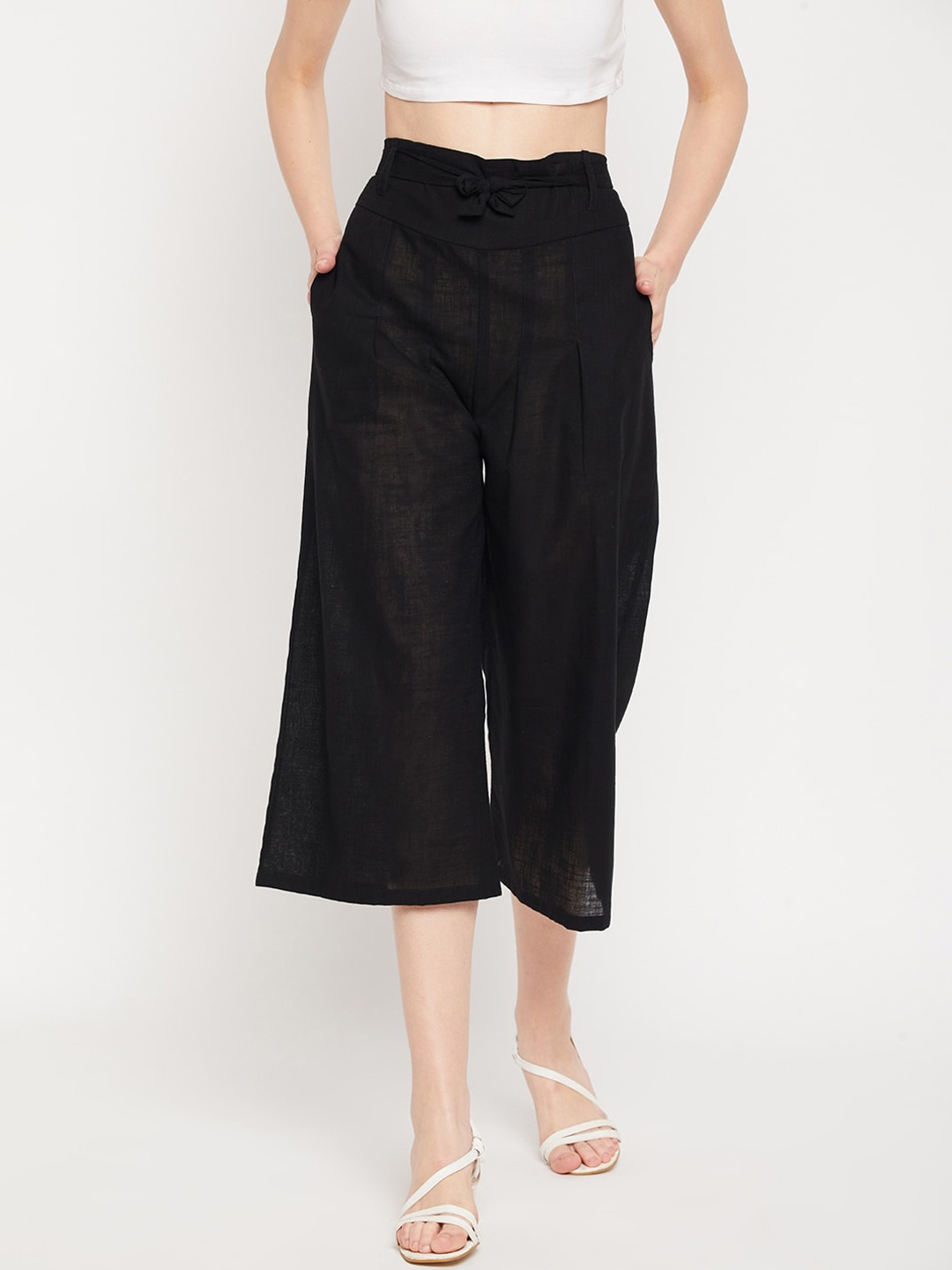 

Clora Creation Women Black Solid Smart Easy Wash Cotton Culottes Trousers