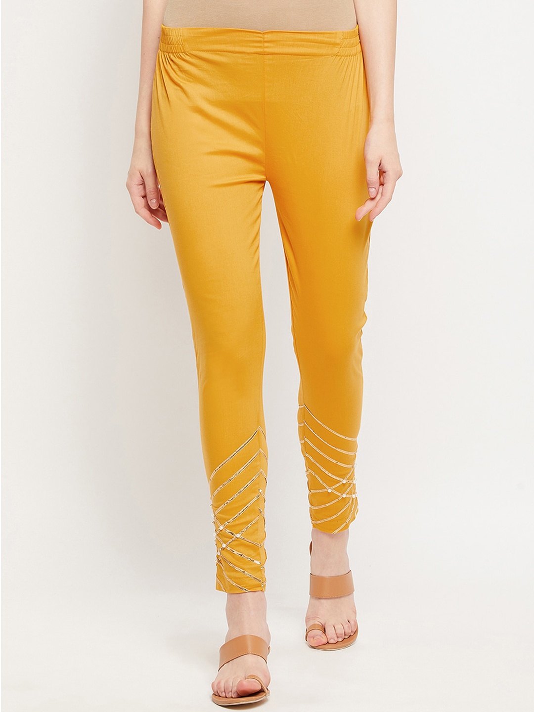 Clora Creation Women Mustard Yellow Smart Trousers