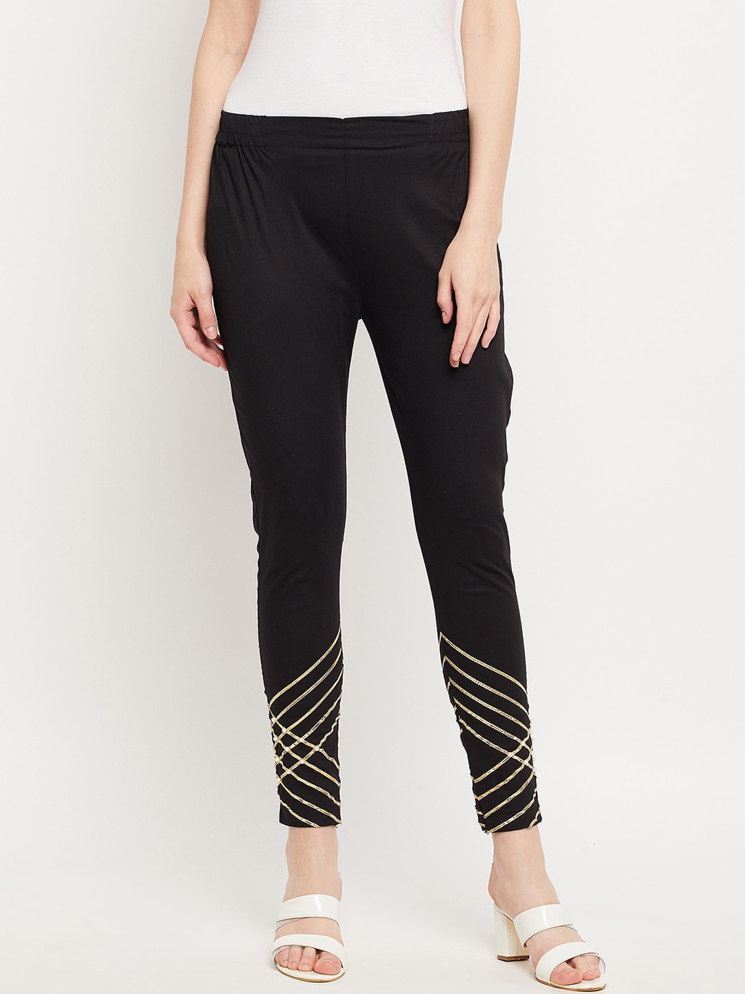 

Clora Creation Women Black Gotta Patti Smart Straight Fit Treggings