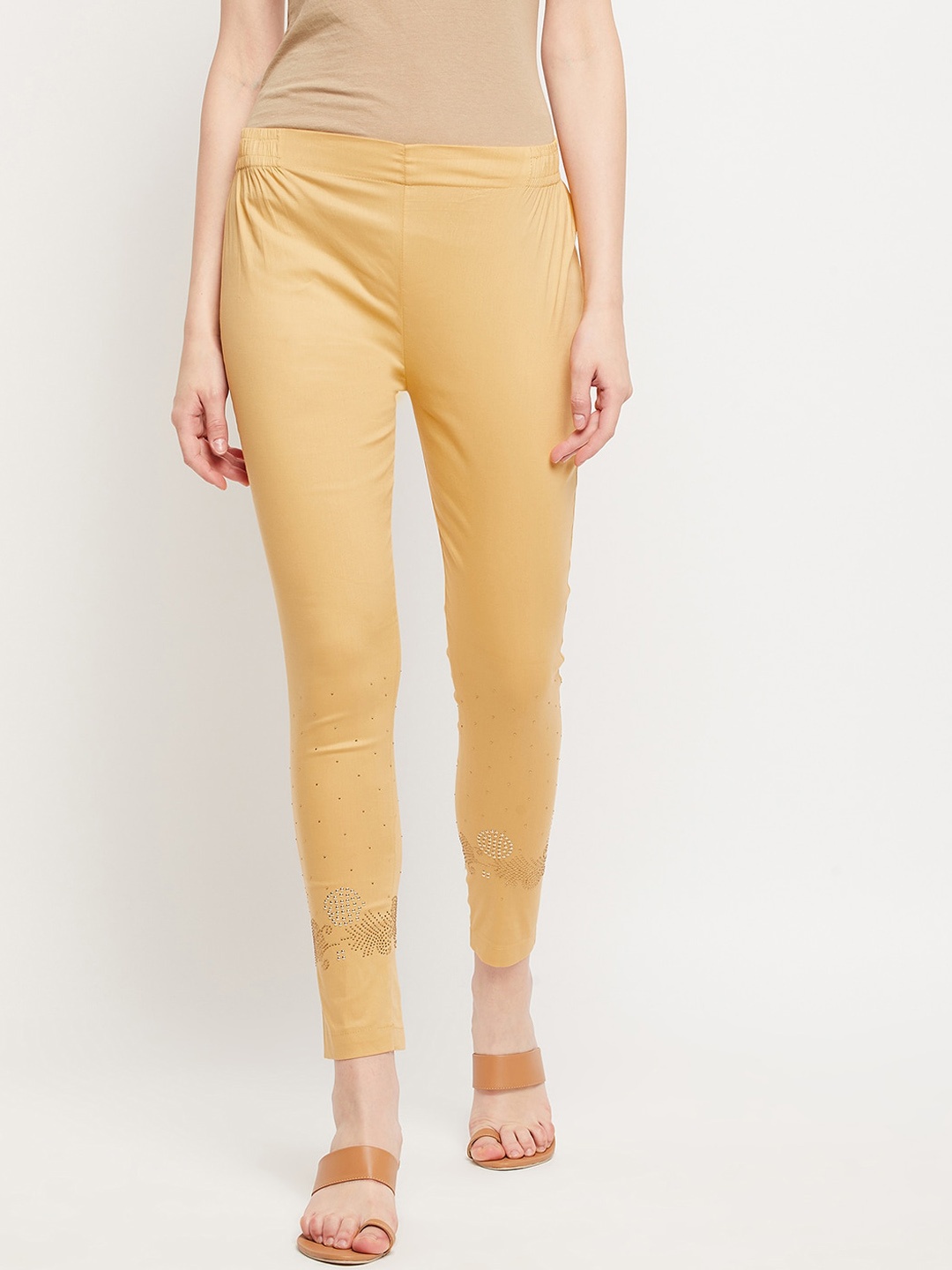 

Clora Creation Women Beige Embellished Straight Fit Treggings