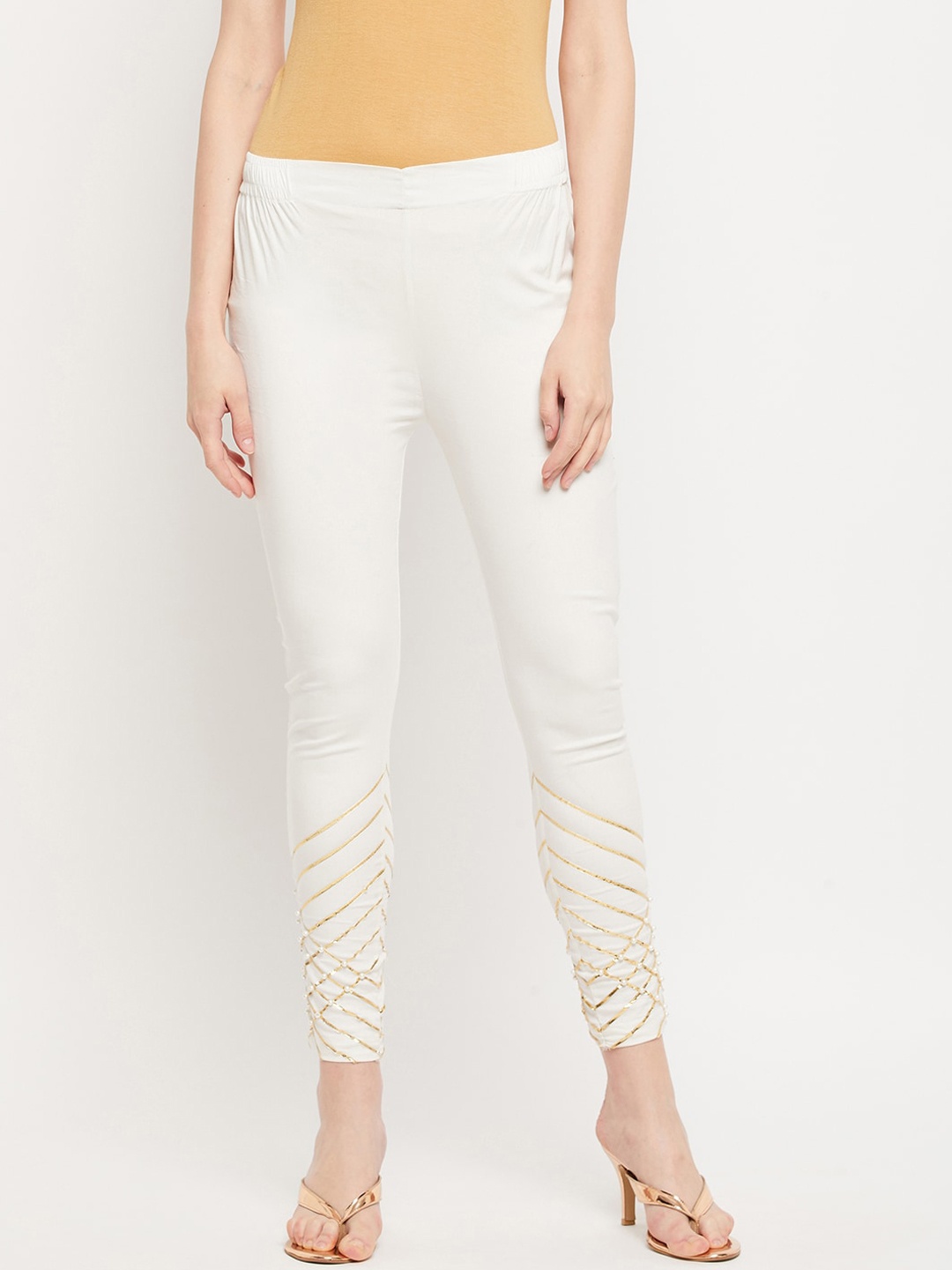 

Clora Creation Women Cream-Coloured Embroidered Smart Easy Wash Trousers