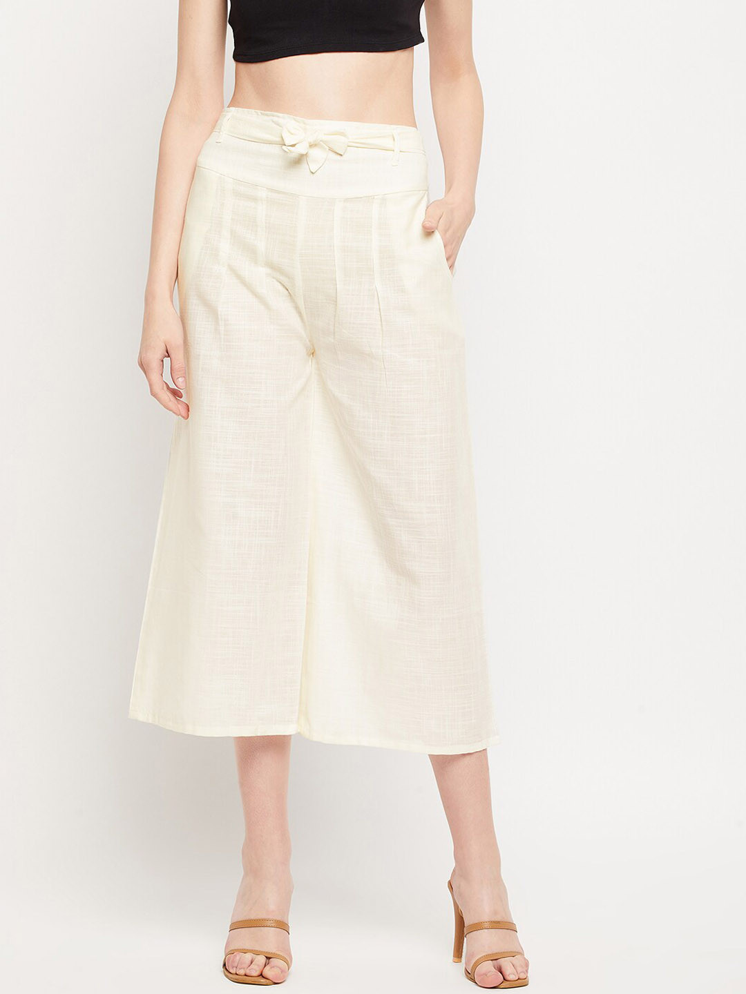 

Clora Creation Women Cream-Coloured Smart Easy Wash Culottes Trousers