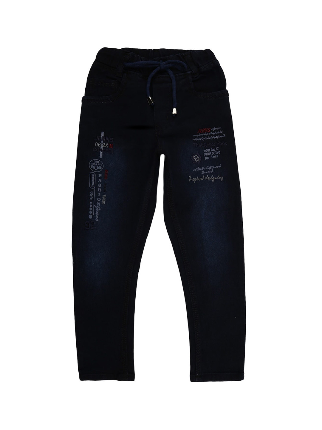 

V-Mart Boys Navy Blue Printed Mildly Distressed Stretchable Jeans