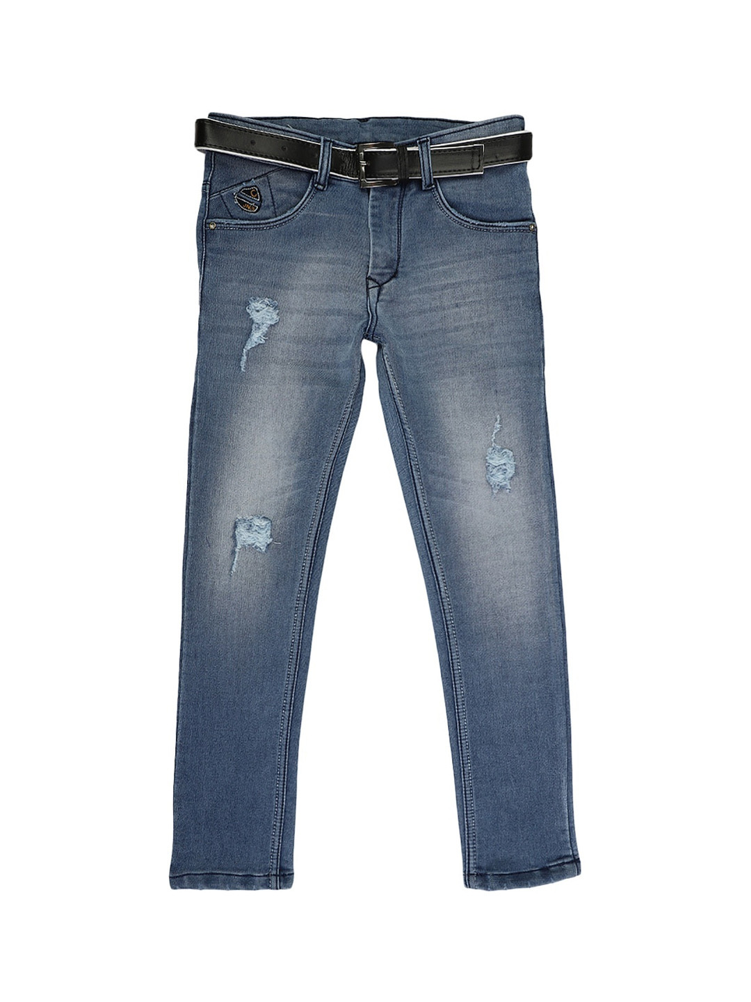 

V-Mart Boys Turquoise Blue Mildly Distressed Light Fade Dobby Denim Stretchable Jeans