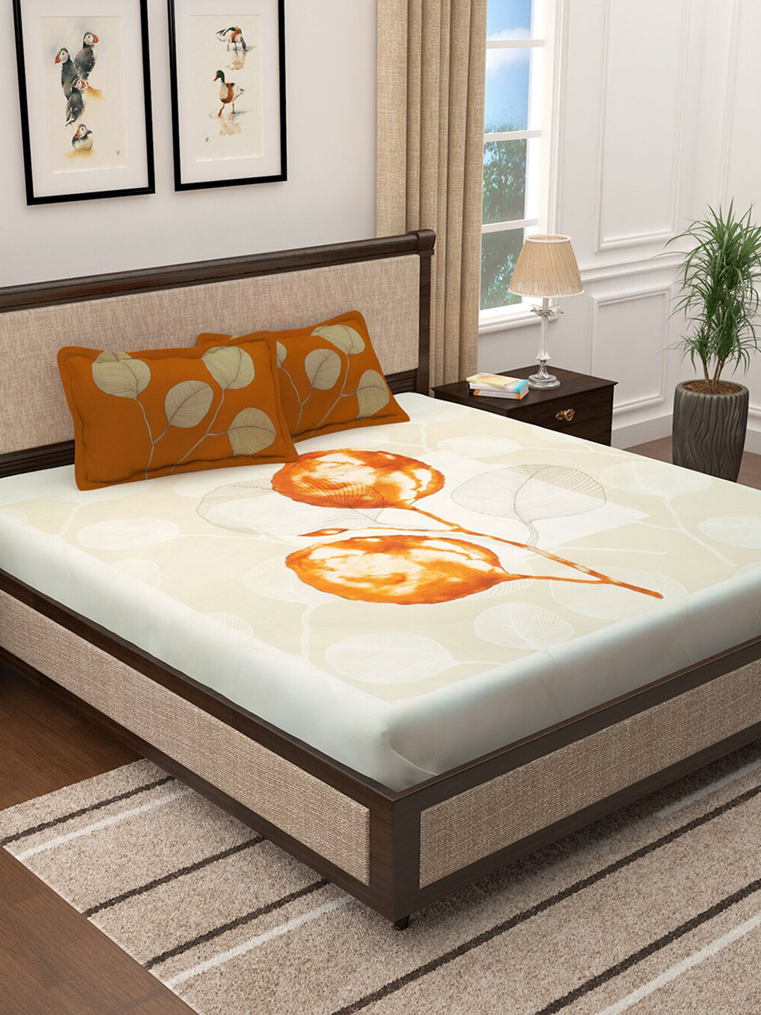 

Story@home Beige & Brown Floral 300 TC King Bedsheet with 2 Pillow Covers