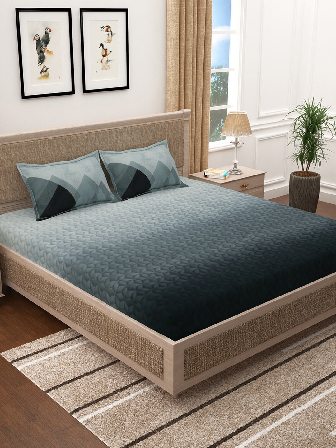 

Story@home Black & Grey Geometric 300 TC Cotton King Bedsheet with 2 Pillow Covers