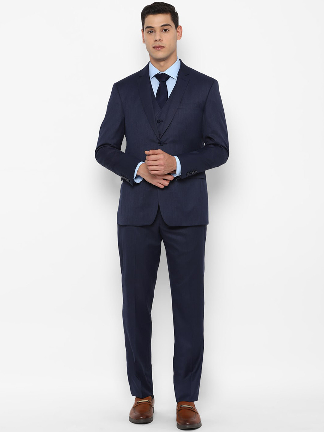 

Allen Solly Men Navy Blue Slim-Fit Solid Single-Breasted 3-Piece Formal Suit