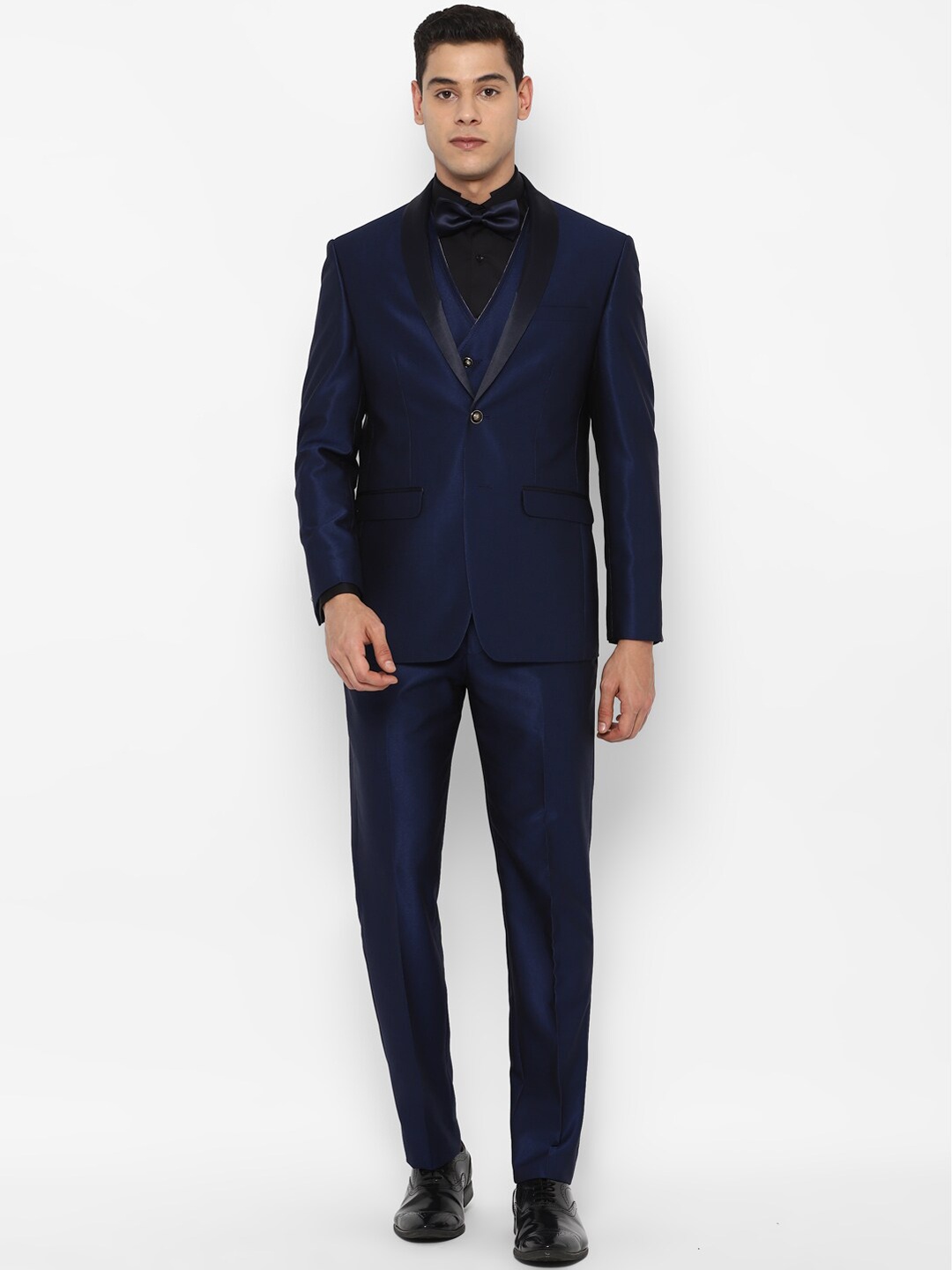 

Allen Solly Men Navy Blue & Pink Slim Fit Single Breasted 3 Piece Formal Suit