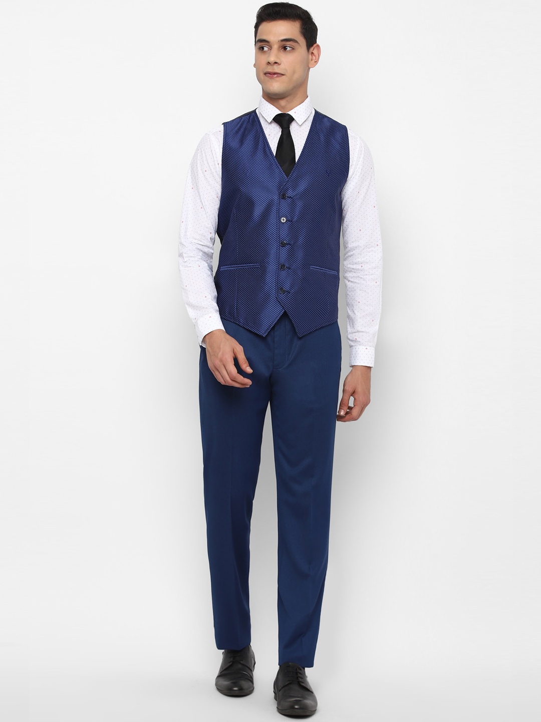 

Allen Solly Men Blue Self-Design Single-Breasted Slim-Fit 3-Piece Suit