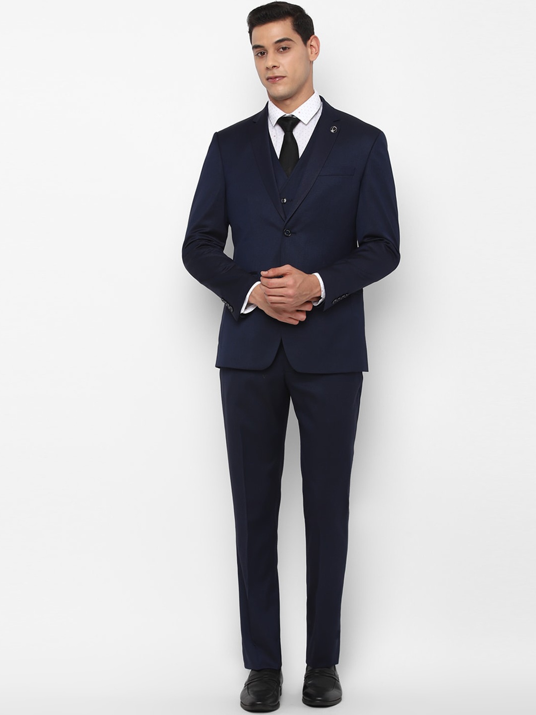 

Allen Solly Men Navy Blue & Maroon Slim Fit Single Breasted 3 Piece Formal Suit